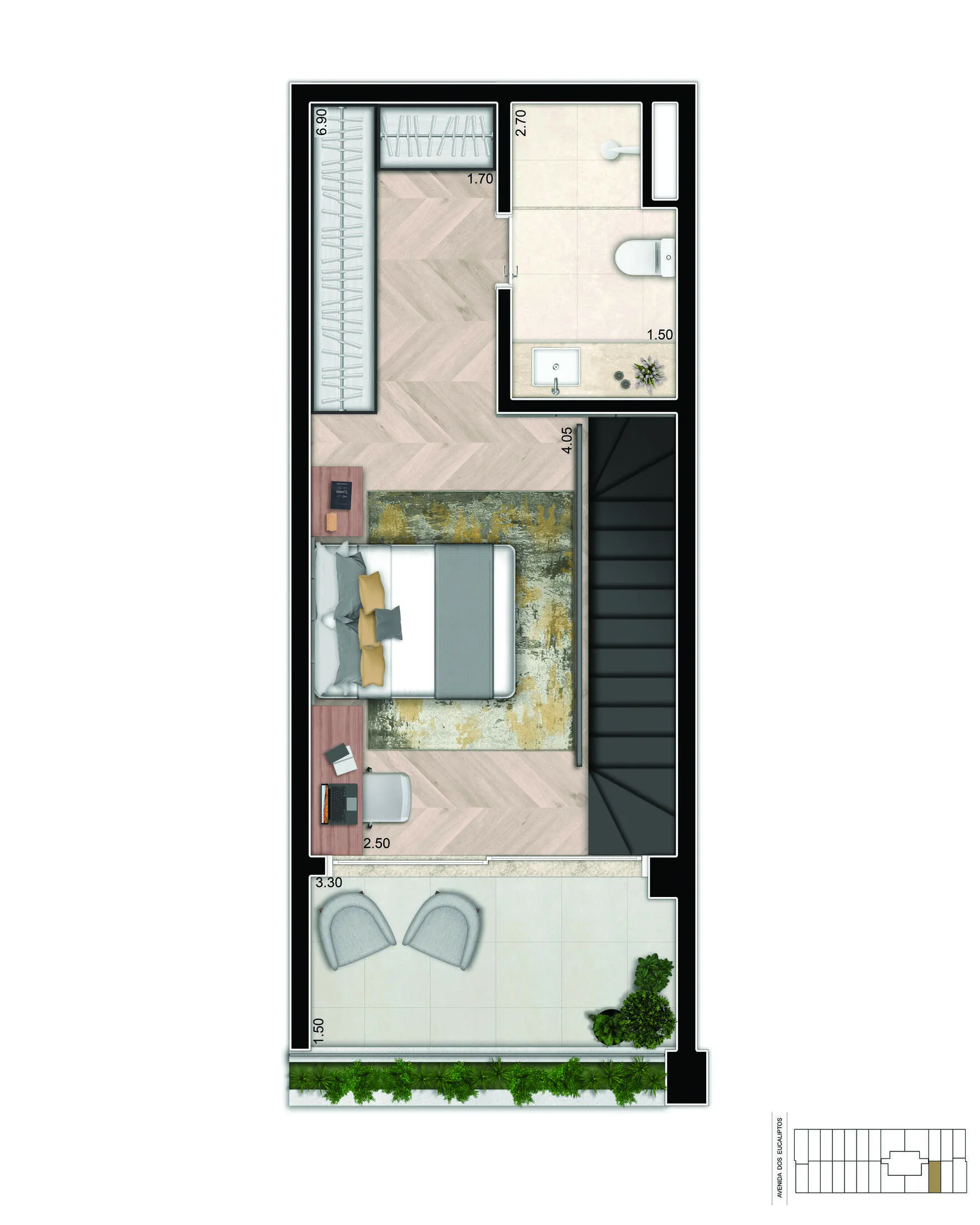 Planta-tipo 61 m² | Duplex Superior