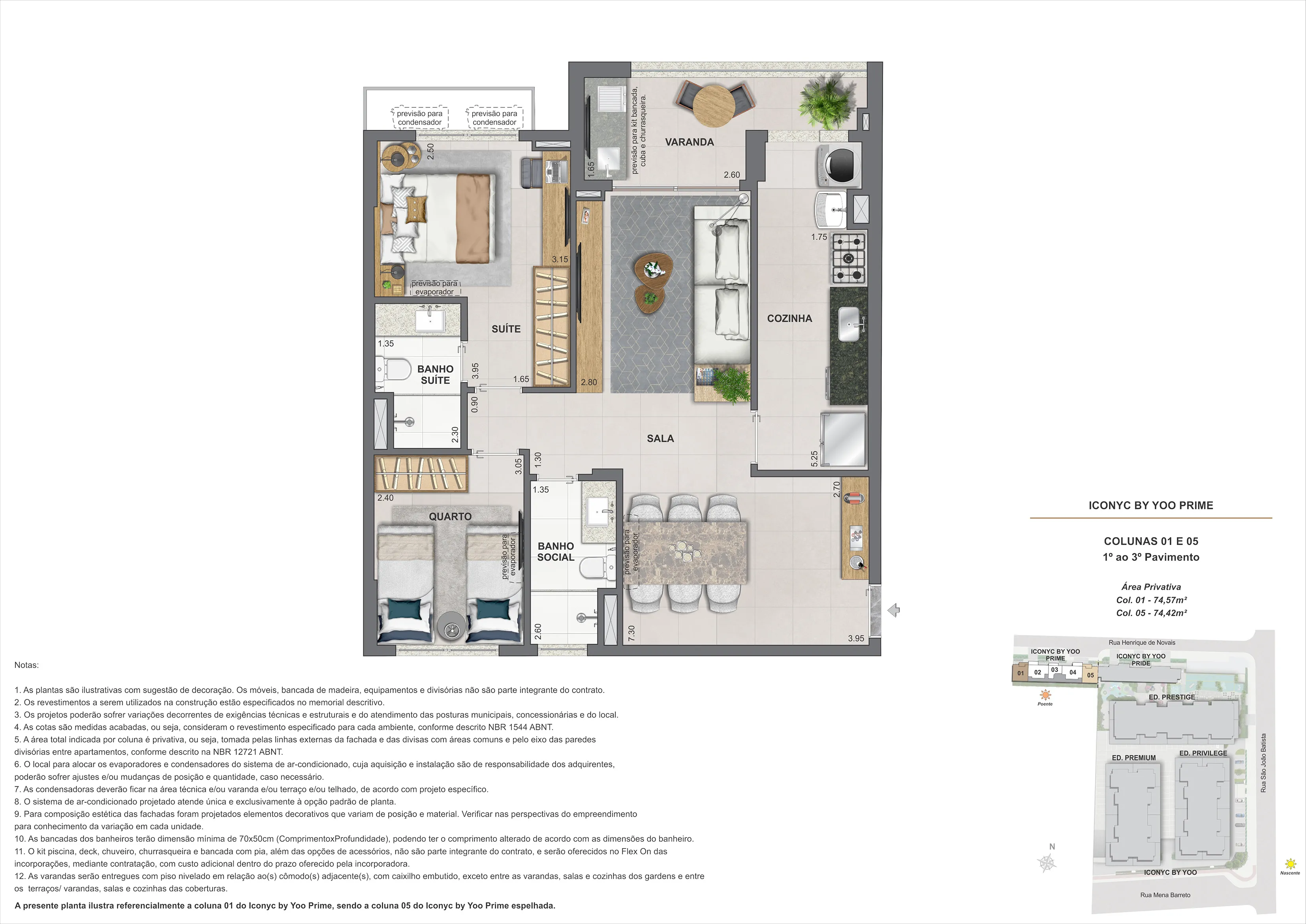 Apartamento 2 quartos - 1° ao 3° andar - 74m²