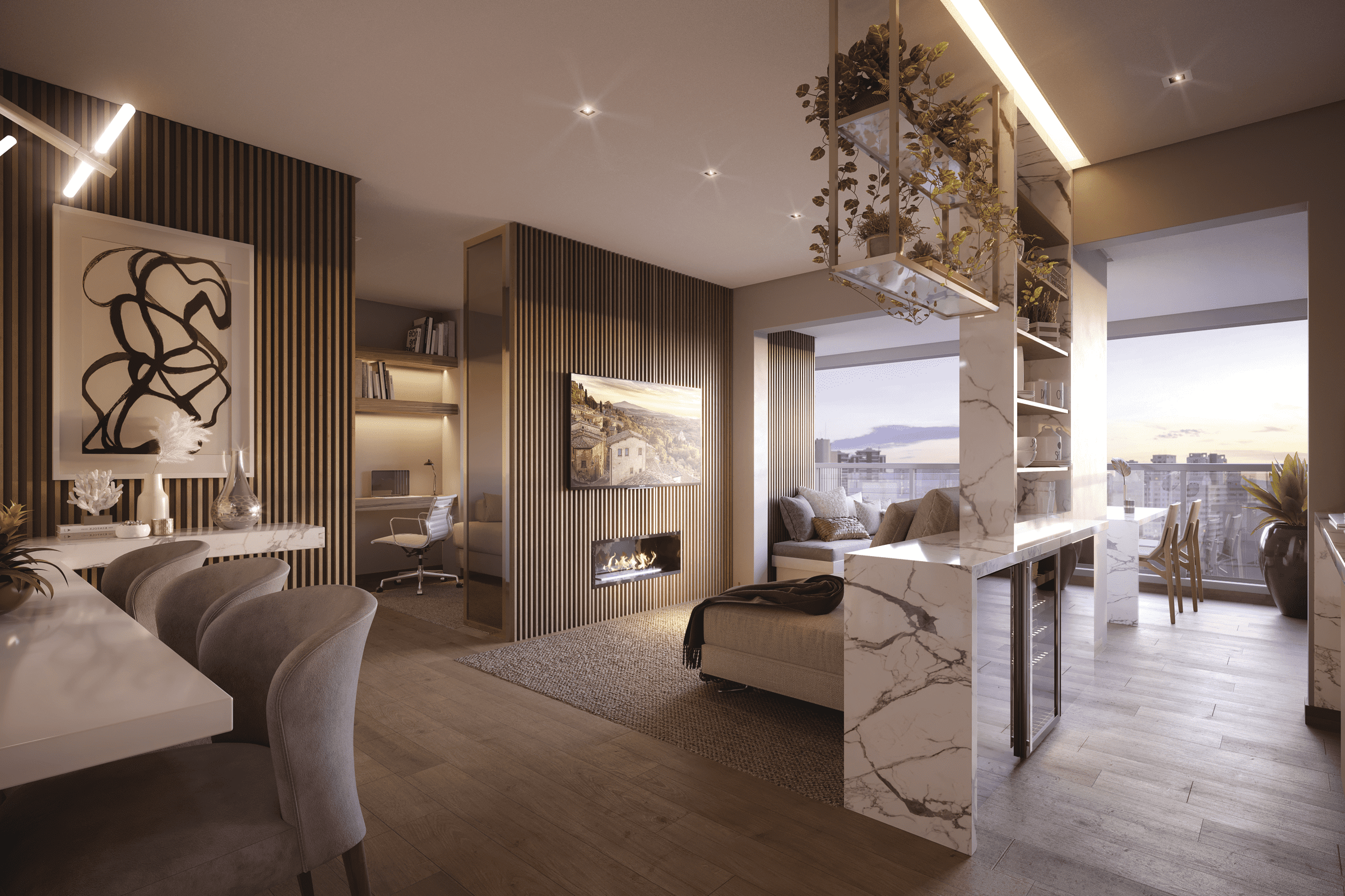 Cyrela Arti Perdizes -- Perspectiva Ilustrada do Living Ampliado 71 m²