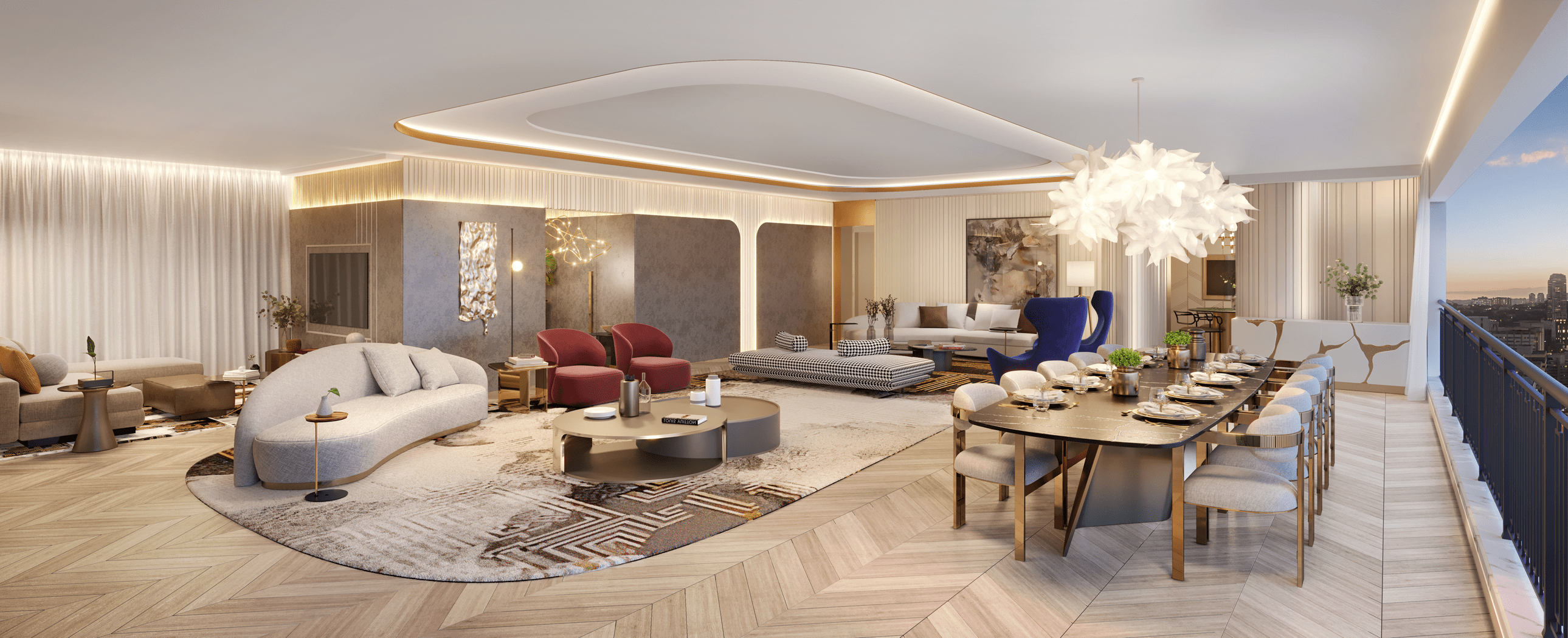 Perspectiva Ilustrada do Living do Apartamento de 254 m²