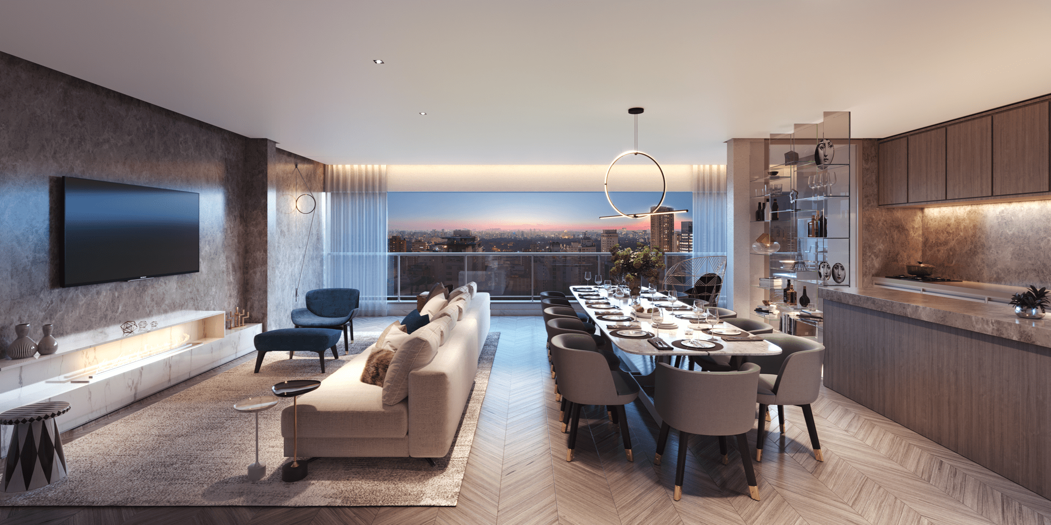 Glass Art by YOO -- Perspectiva Ilustrada do Living Decorado 157 m²