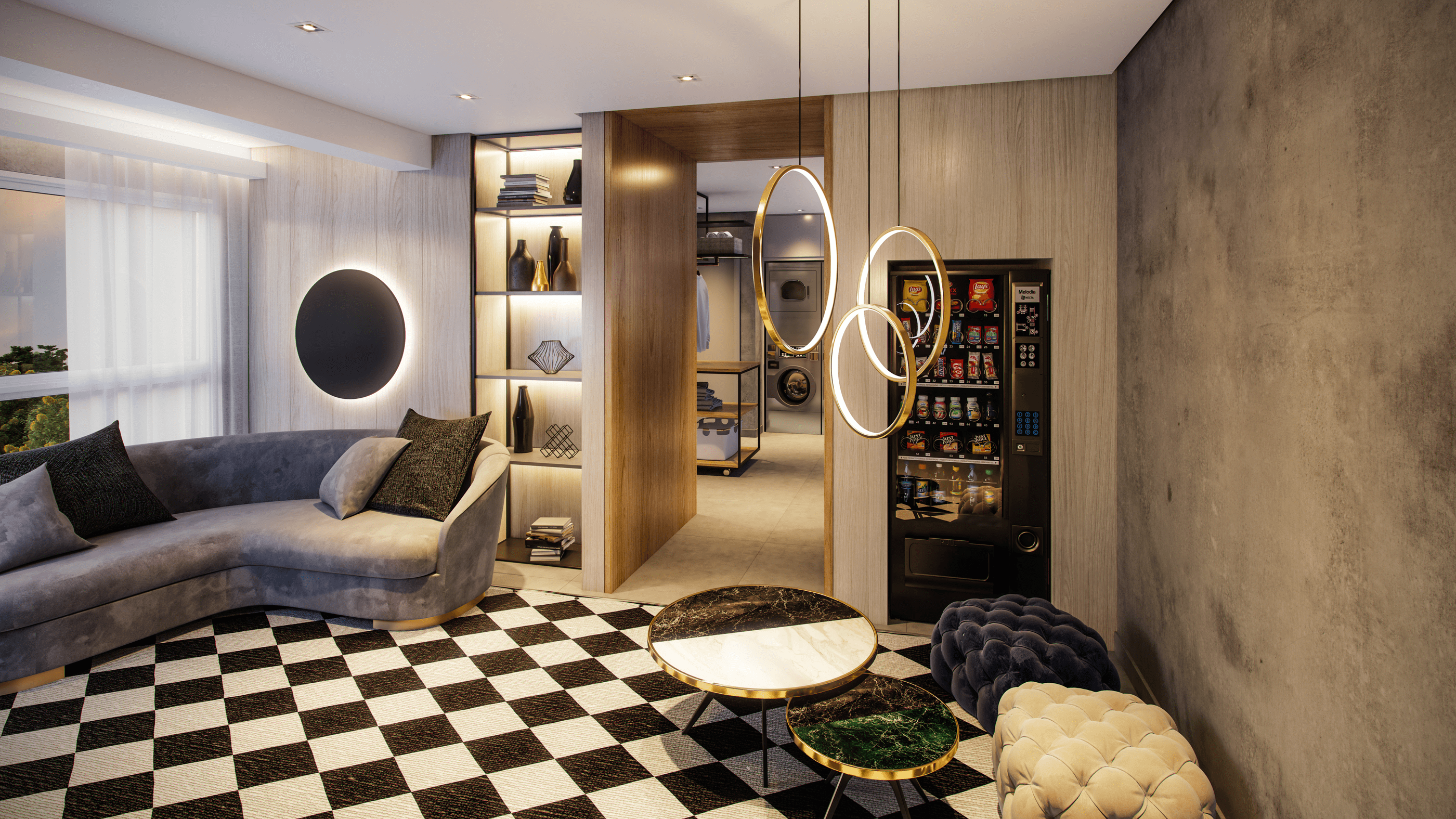 Cyrela For You -- Perspectiva Ilustrada do Lounge Lavandeira