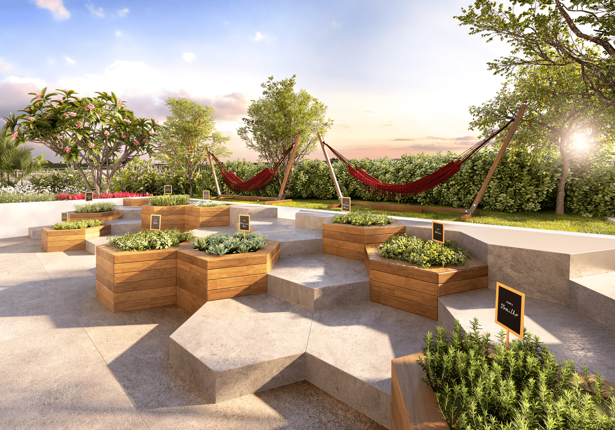 Isla by Cyrela -- Perspectiva Ilustrada da Praça com Espelho D’Água