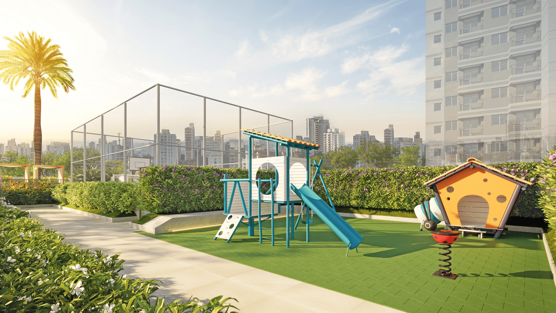 Cyrela Atmosfera 360º -- Perspectiva Ilustrada do Playground e Quadra recreativa