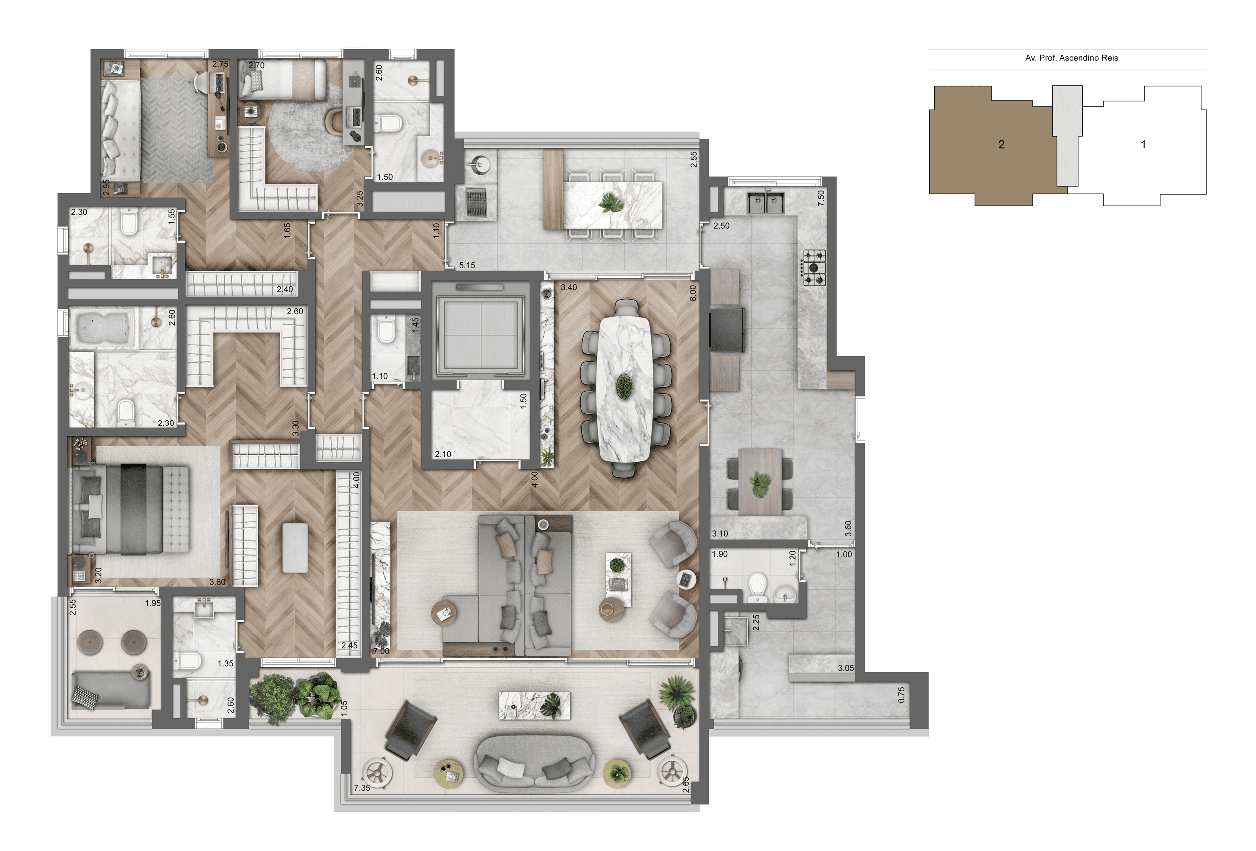 Planra opção 230 m² | 3 suítes