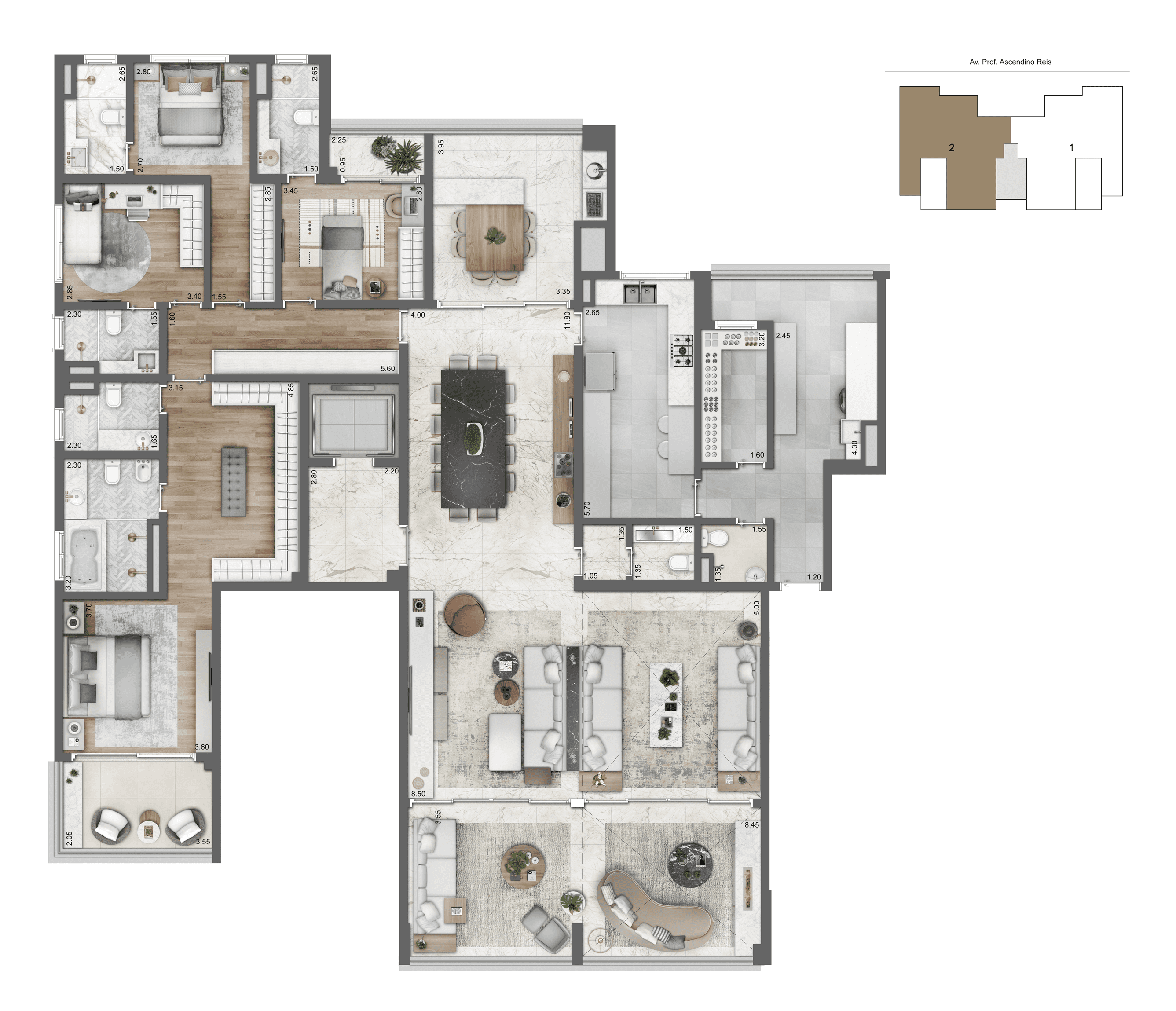 Planta-tipo 308 m² | 4 suítes