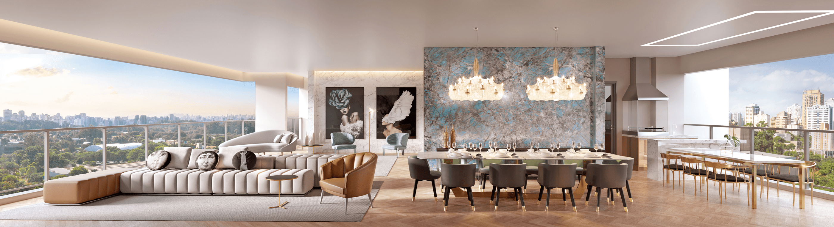 Cyrela On The Parc by Yoo -- Perspectiva Ilustrada do Living 228 m²