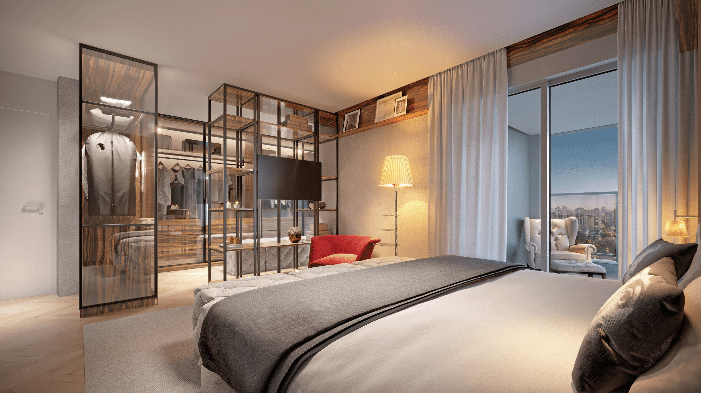 Cyrela On The Parc by Yoo -- Perspectiva Ilustrada da Suíte Master do Living 228 m²