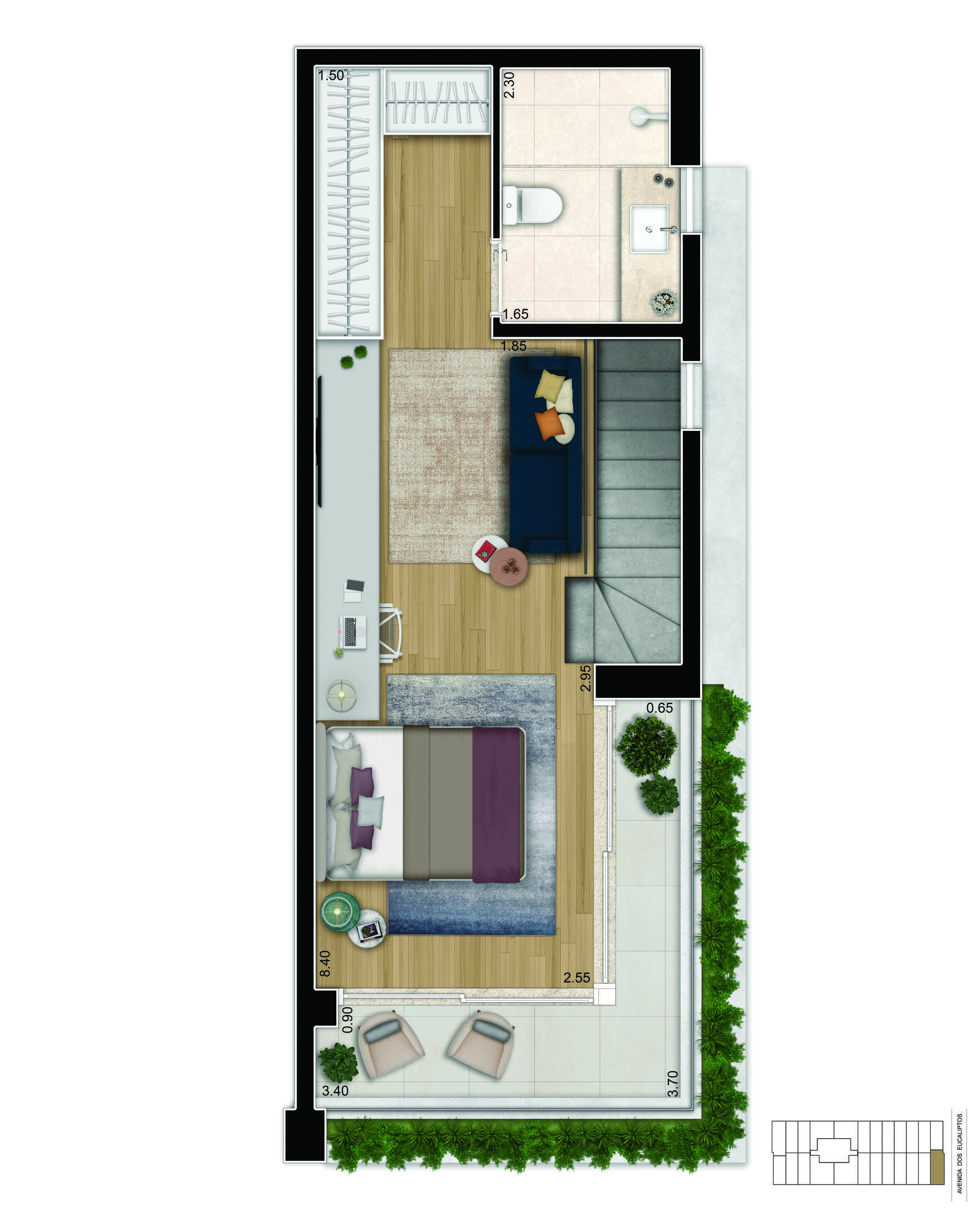 Planta-tipo 73 m² | Duplex Superior