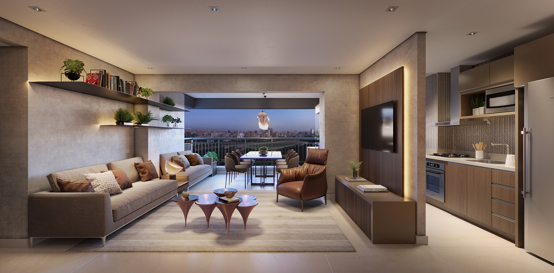 Skyline Jockey -- Perspectiva Ilustrada Living 76 m² Torre View