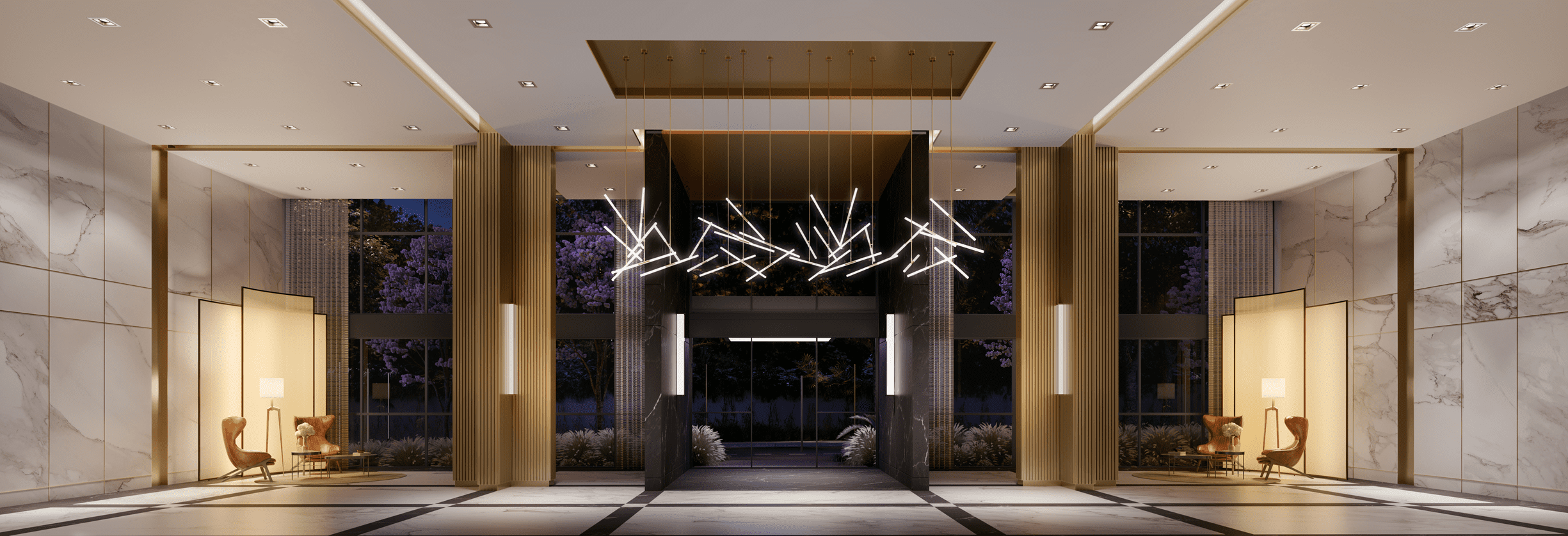 Iconyc Residences -- Perspectiva Ilustrada do Lobby Noturno