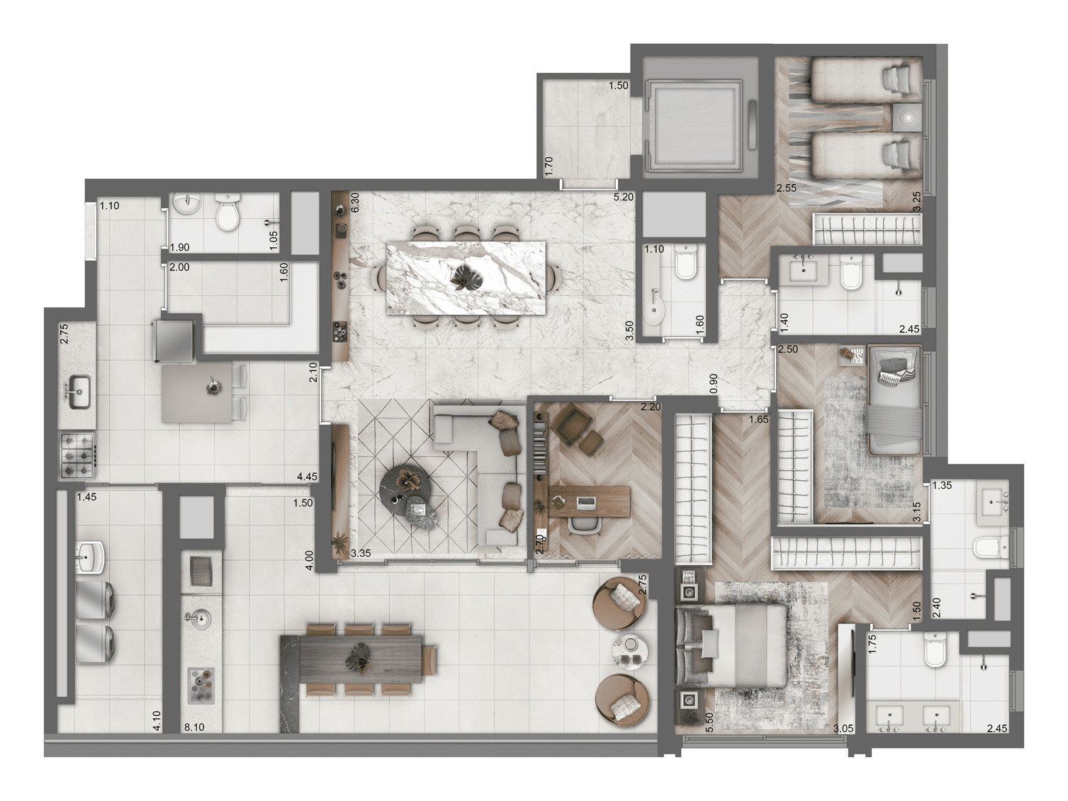 Planta Tipo 158,5 m2