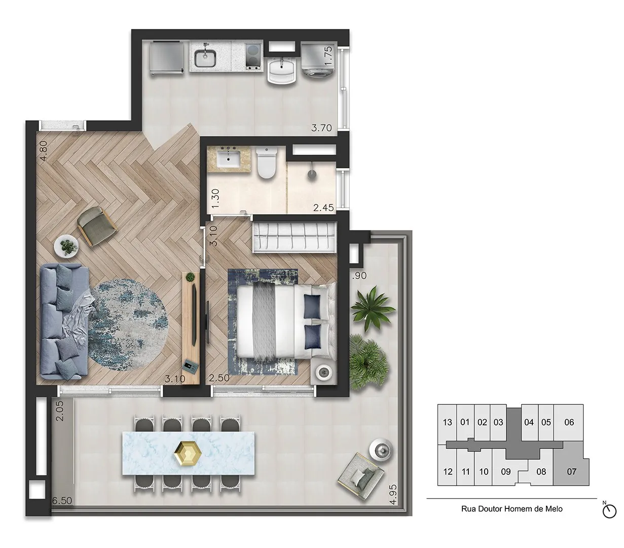 Planta-tipo 58 m² | 1 Dorm.