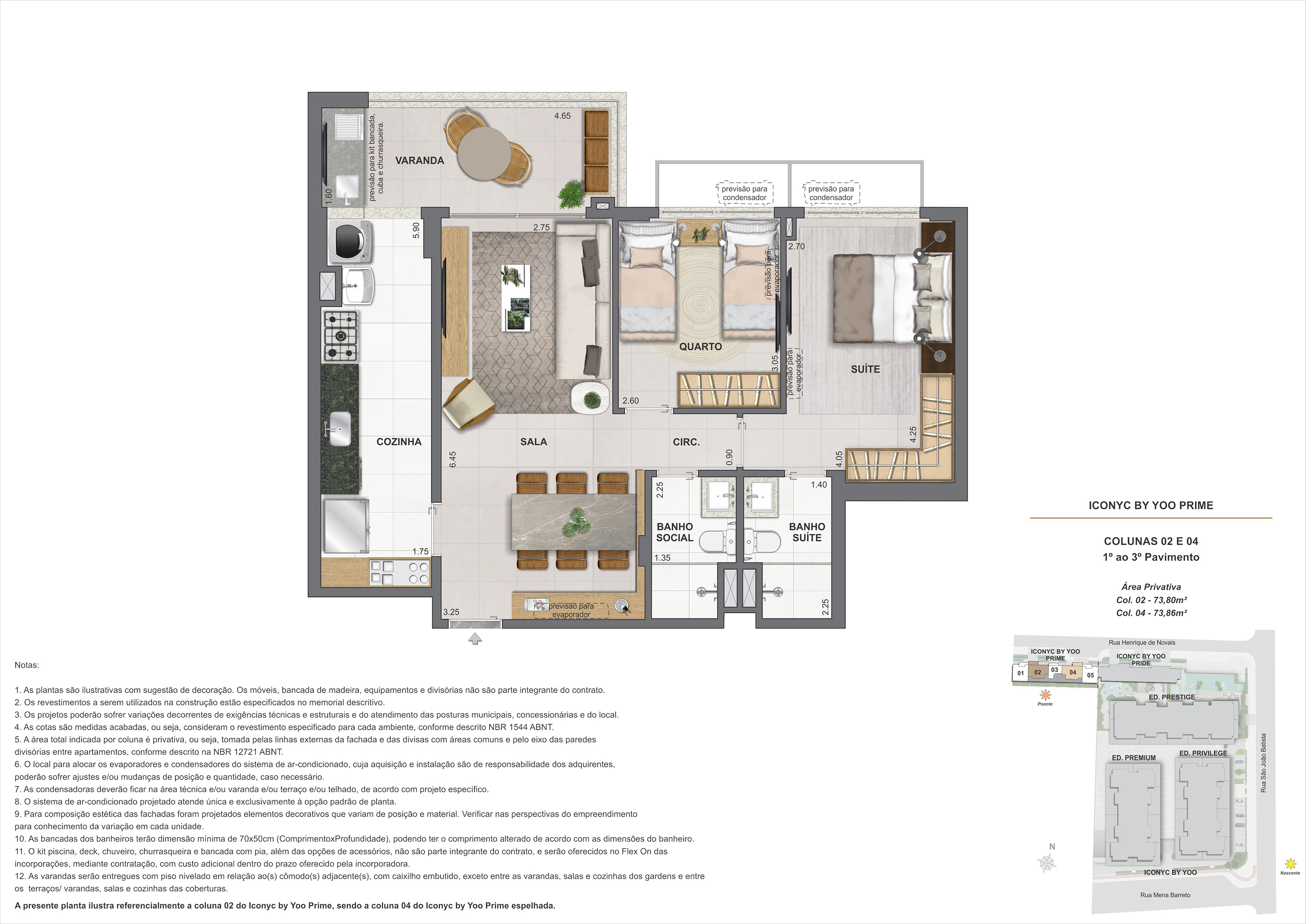 Apartamento 2 quartos - 1° ao 3° andar - 73m²