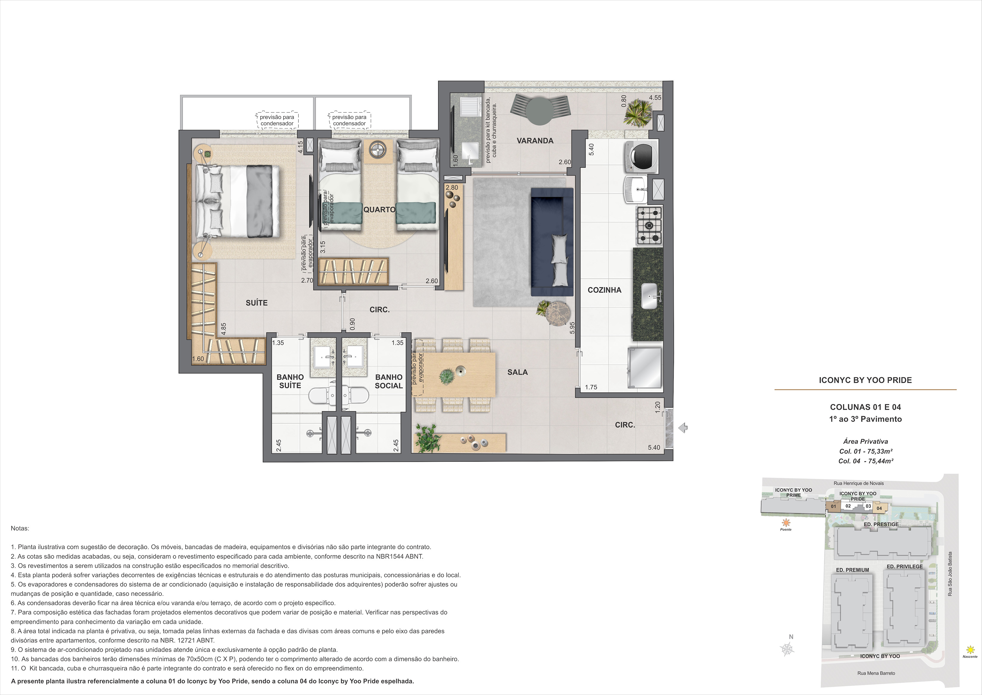 Apartamento 2 quartos - 1° ao 3° andar - 75m²