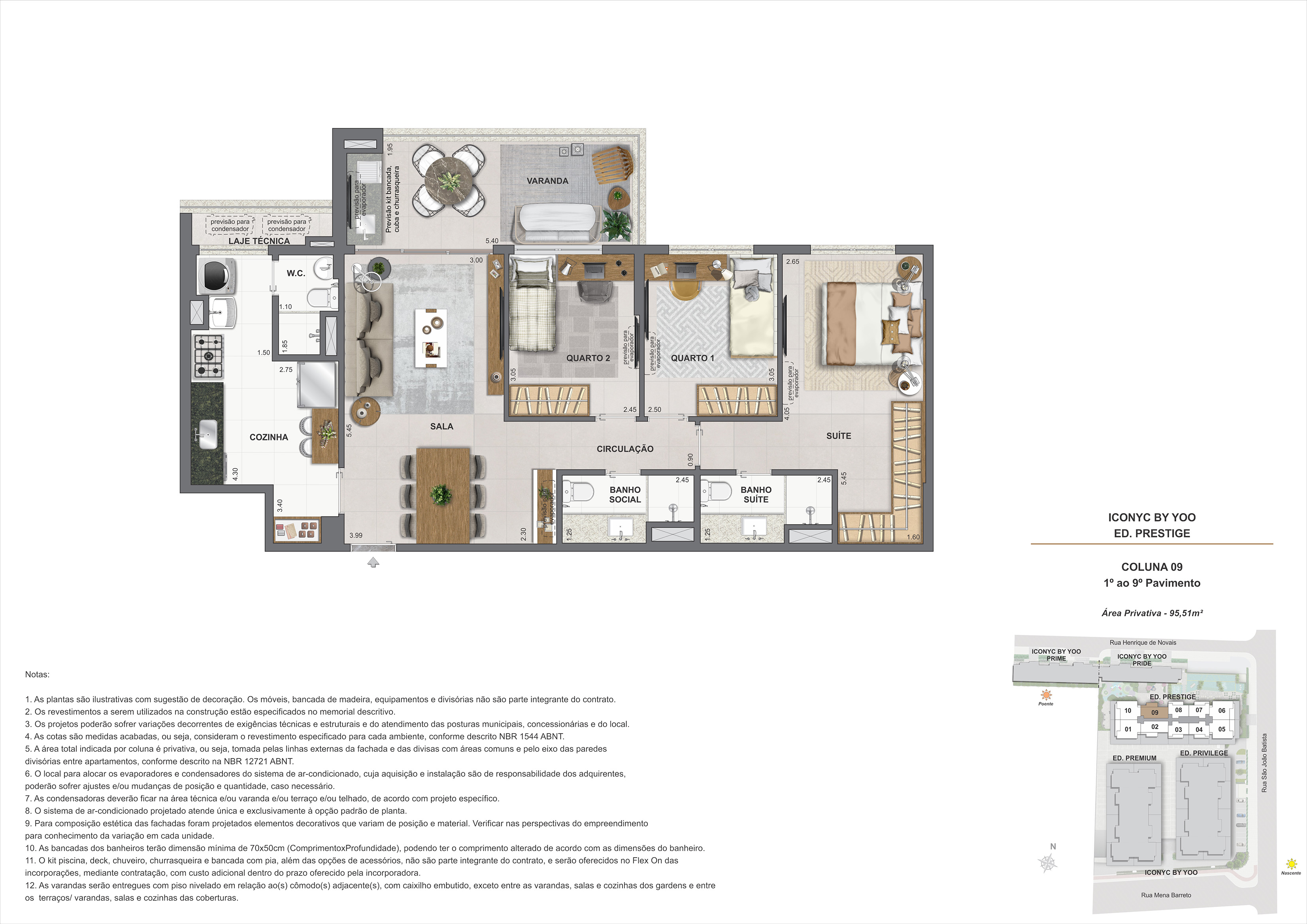 Apartamento 3 quartos - 1° ao 9° andar - 95m²