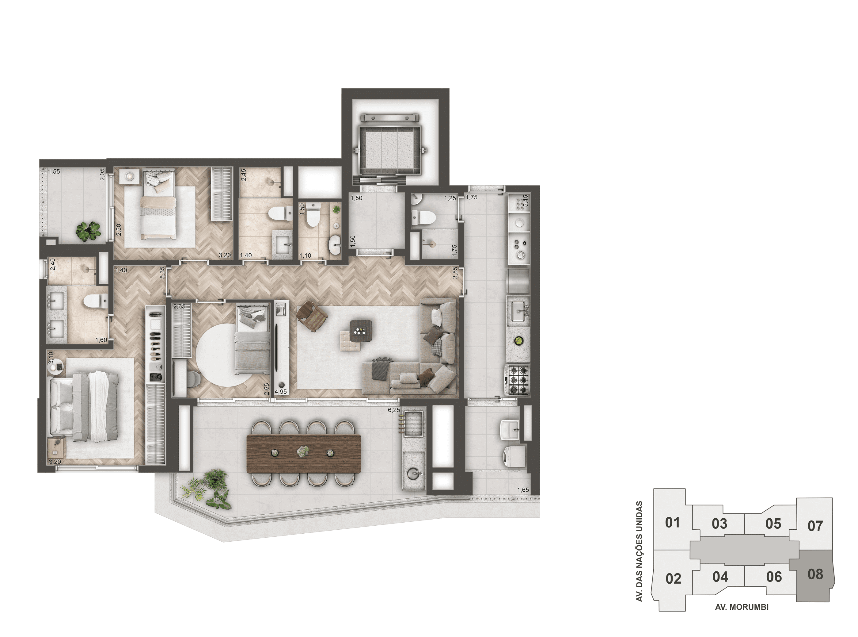 Planta Padrão 114 m²  | 3 Dorms