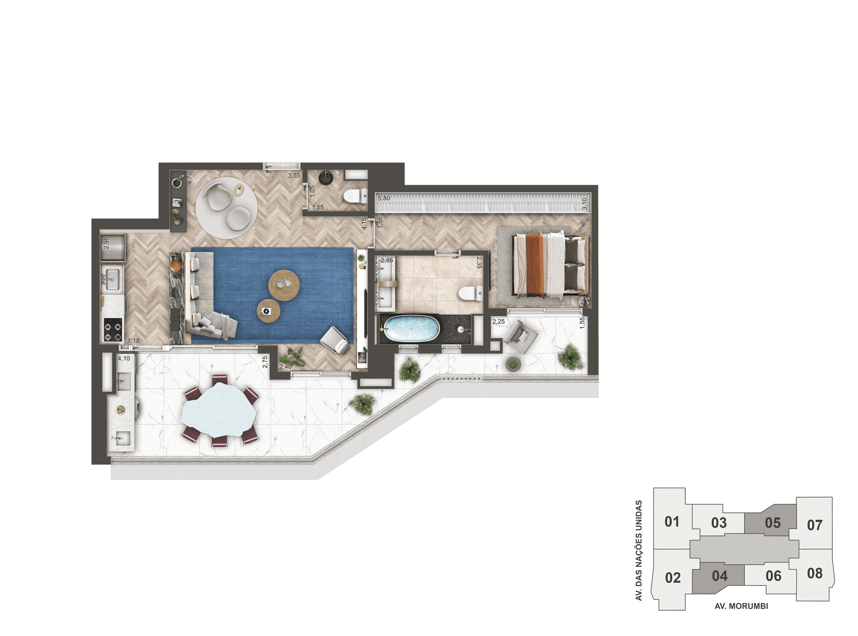 Planta Opção 89 m² | Loft