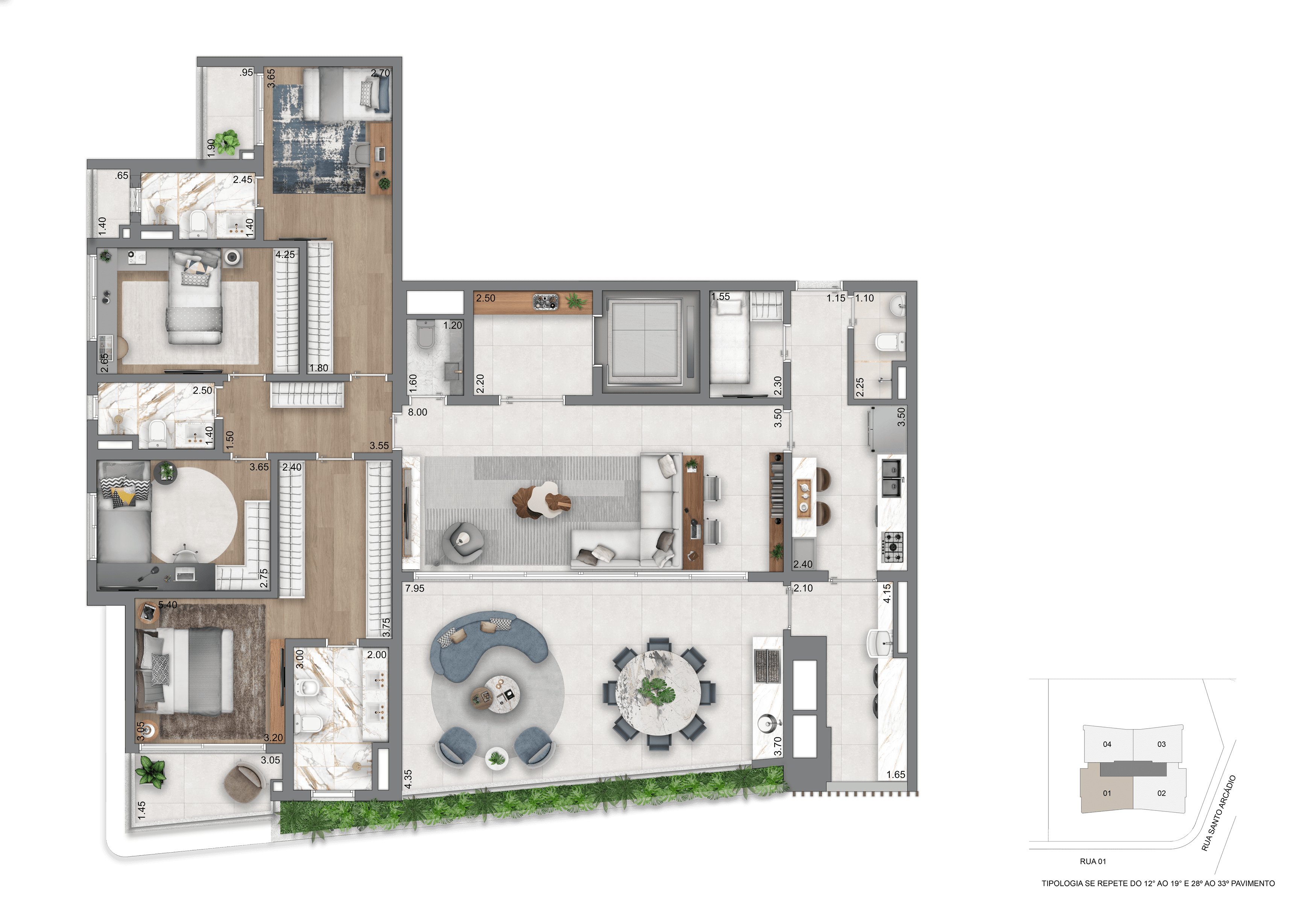Planta Padrão - 208 m² | 4 Dorms (2 Suítes)