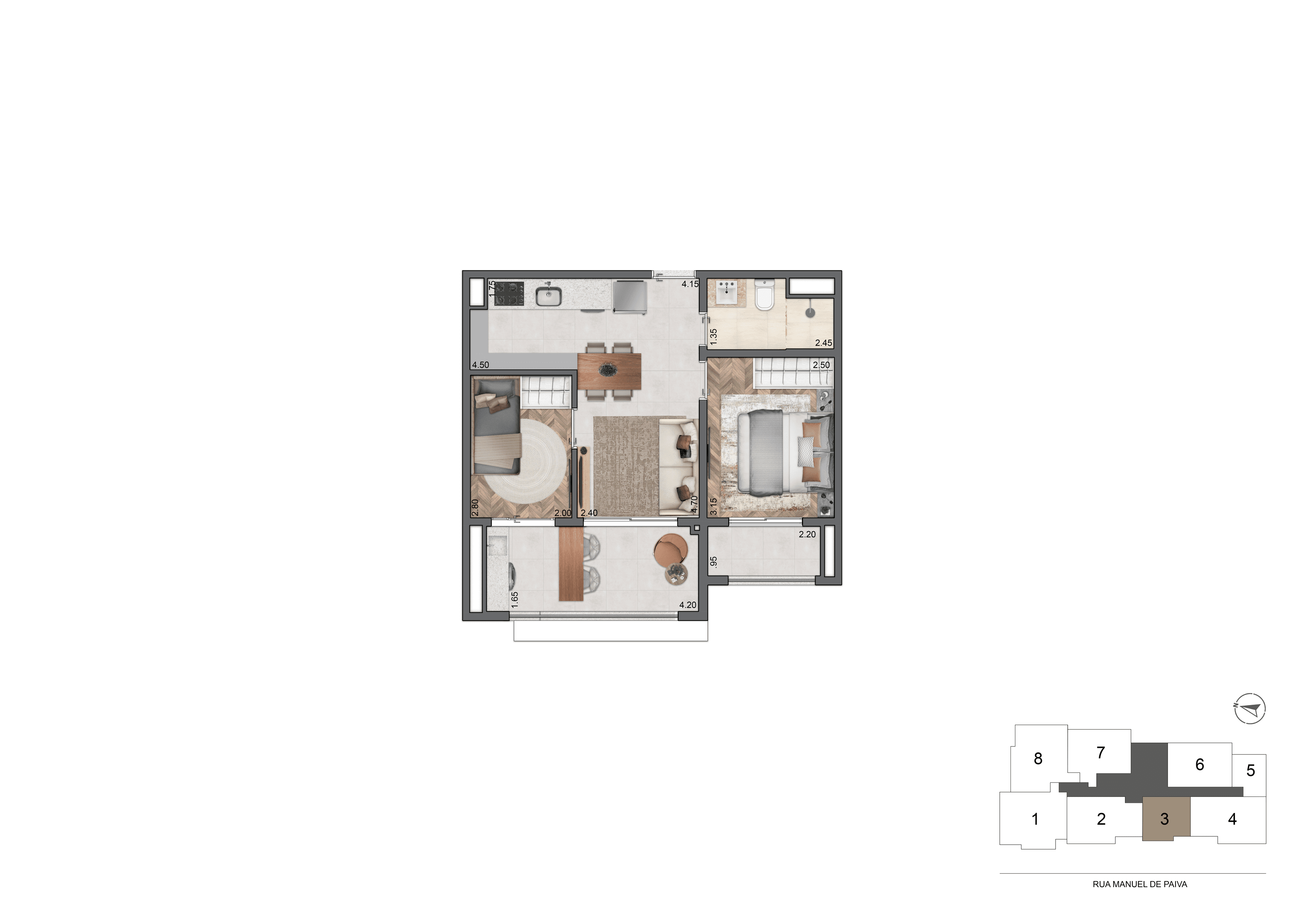 Planta Padrão 47 m²  | 2 Dorms