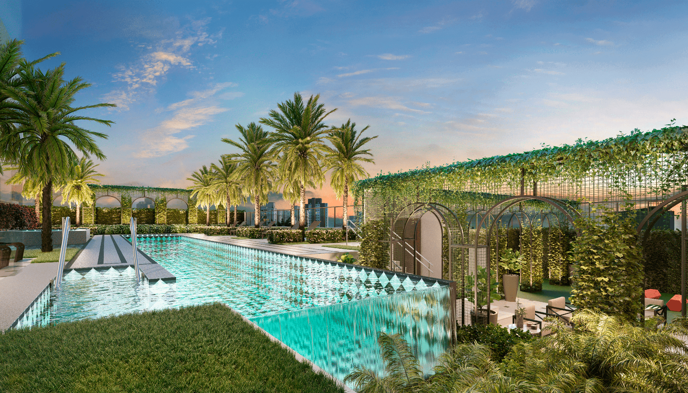 Secret Garden Vila Mariana -- Perspectiva Ilustrada da Piscina Noturna