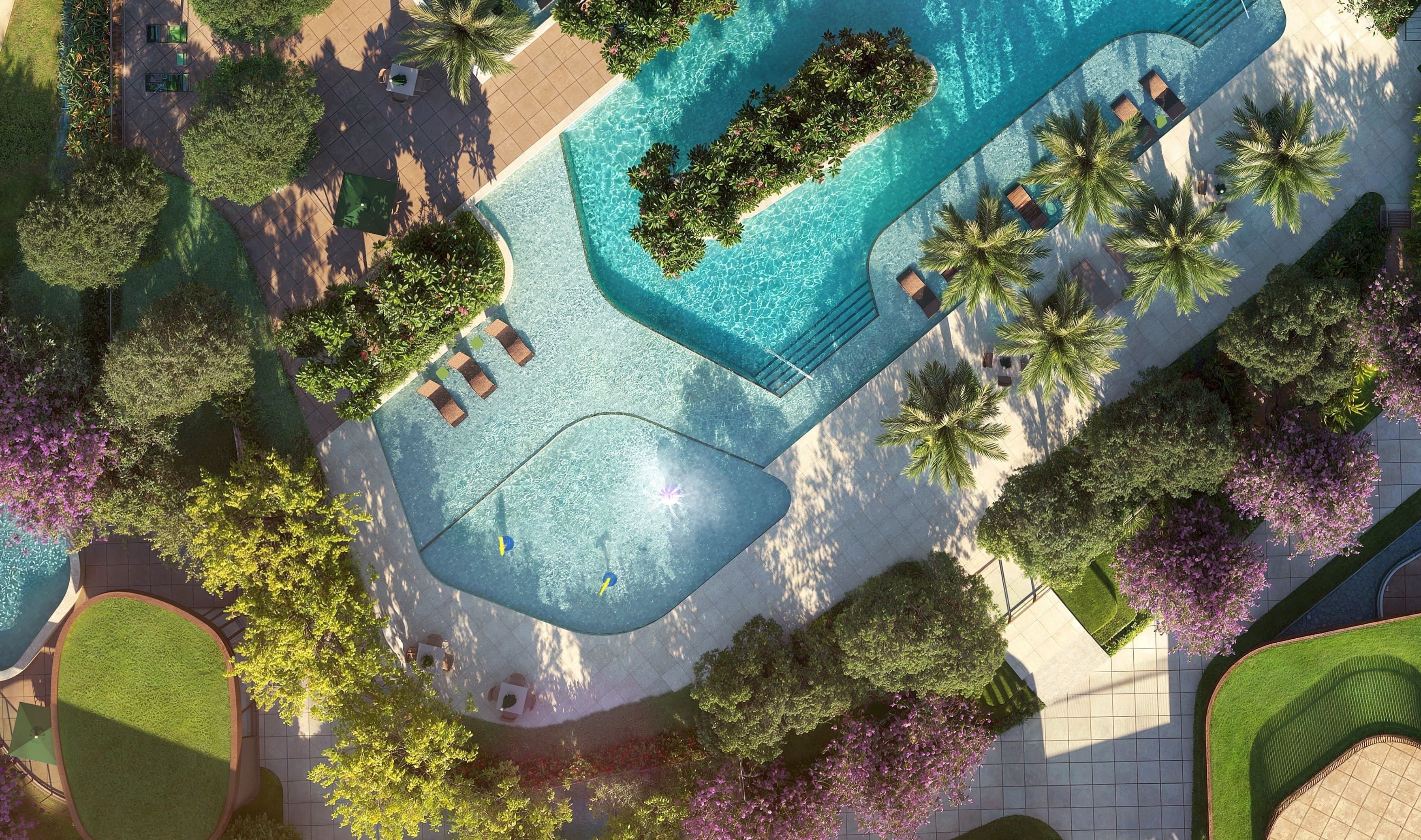 OX Park Design by Edsa -- Ilustração Artística Detalhes das Piscinas