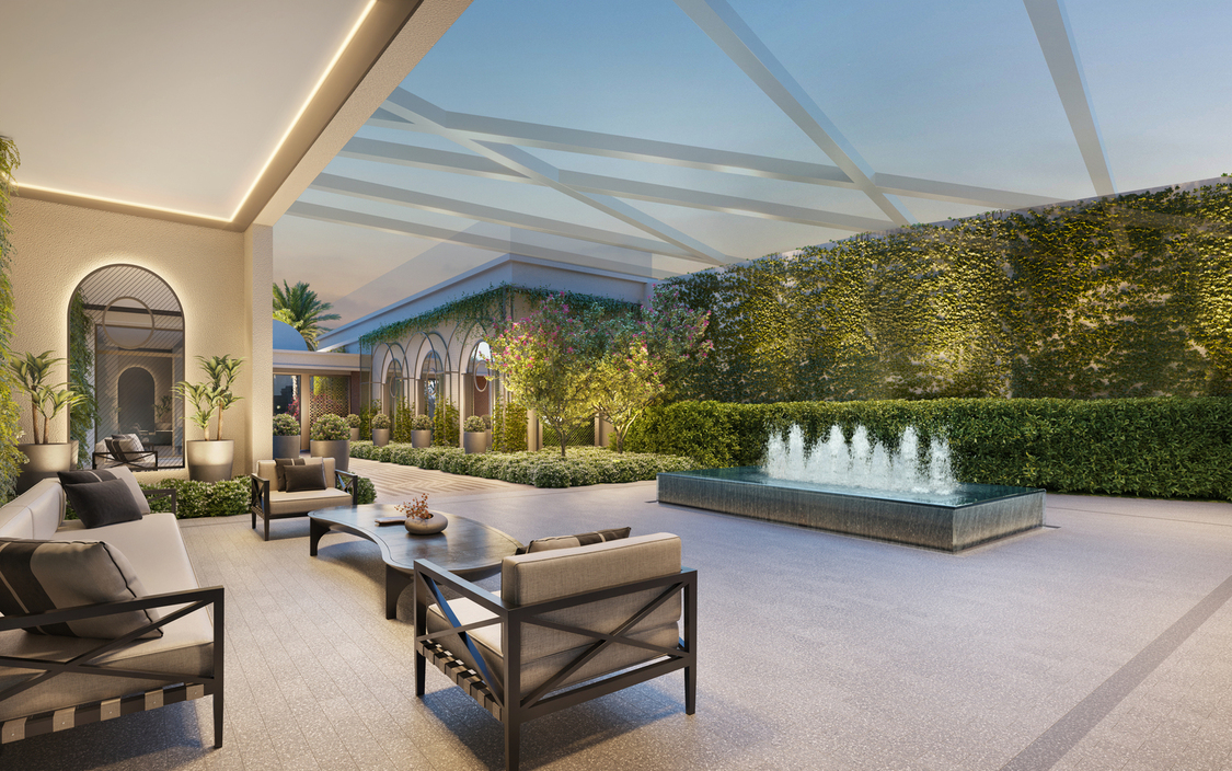 Secret Garden Studios -- Perspectiva Ilustrada da Praça Interna