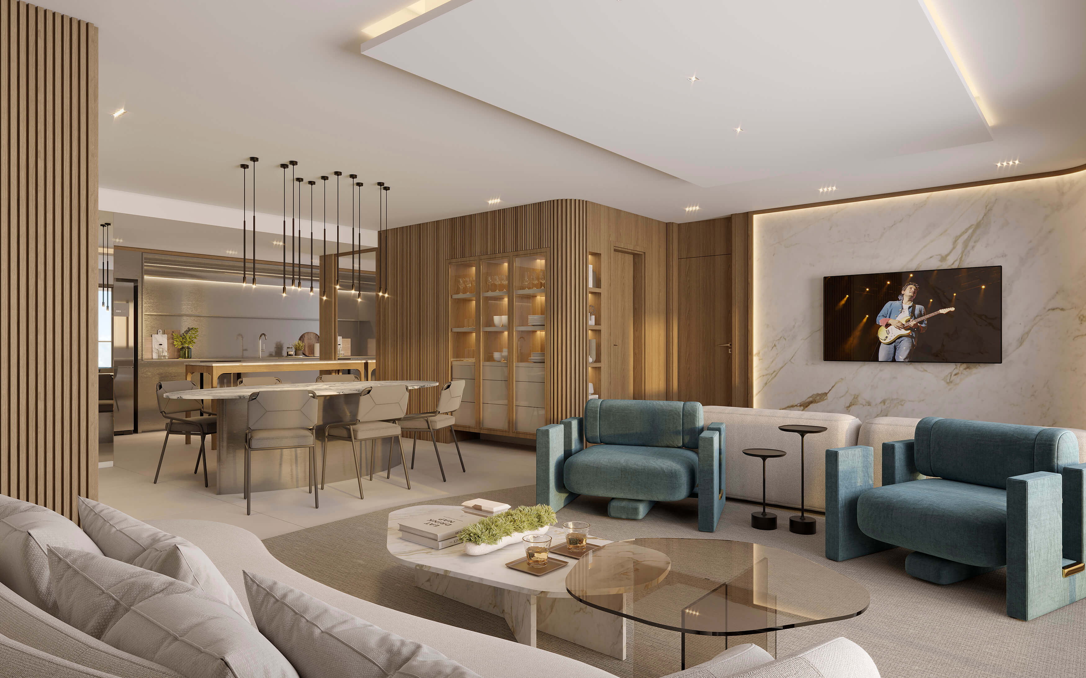 OX Park Design by Edsa -- Ilustração Artística - Apartamento 602 Do Ed. Wind - Sala Ampliada