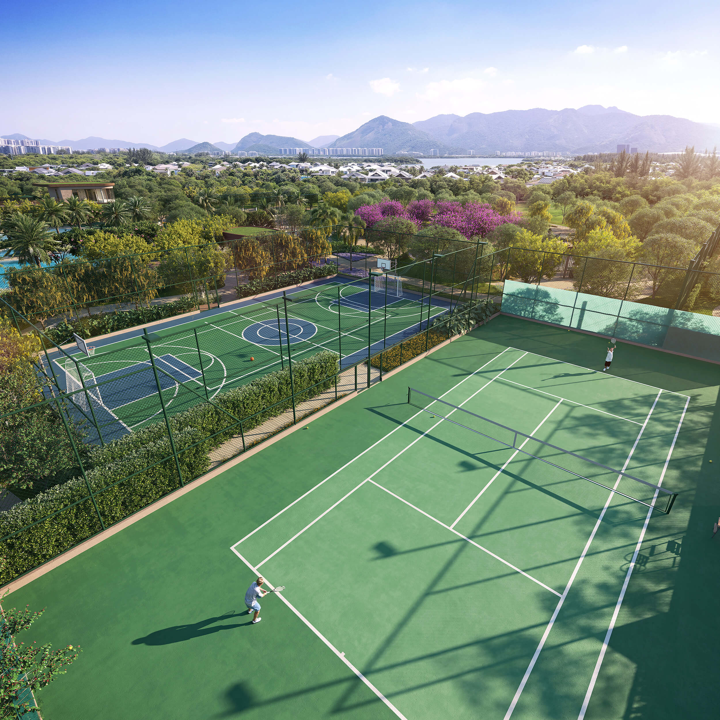 OX Park Design by Edsa -- Ilustração Artística - Quadra De Tênis E Quadra Recreativ