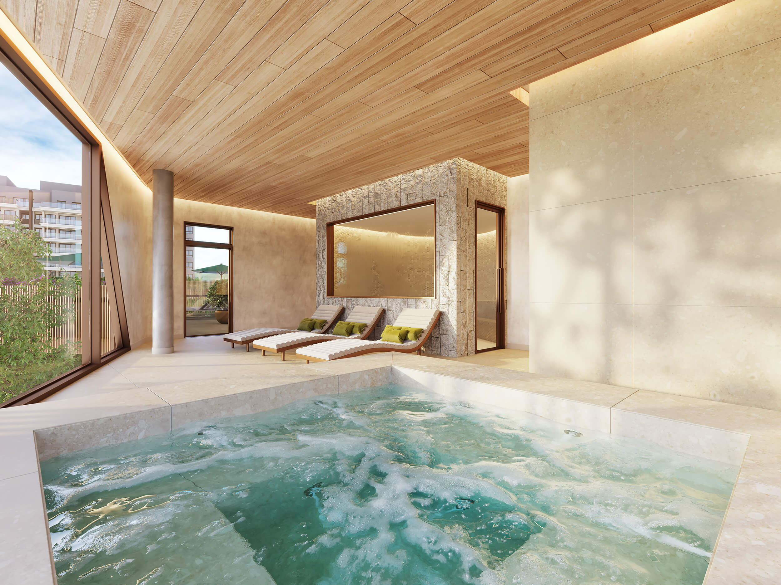 OX Park Design by Edsa -- Ilustração Artística - Spa Com Repouso E Sauna Úmida