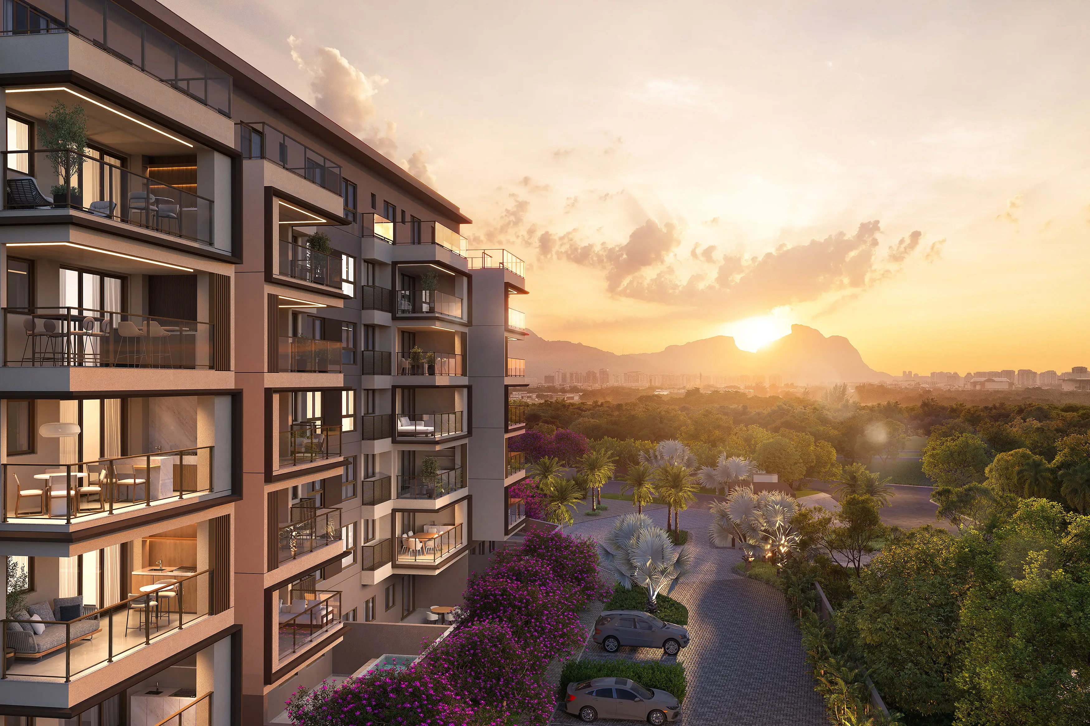 Woods Park Design by Edsa -- Ilustração artística - Detalhe da Fachada do Edifício Park