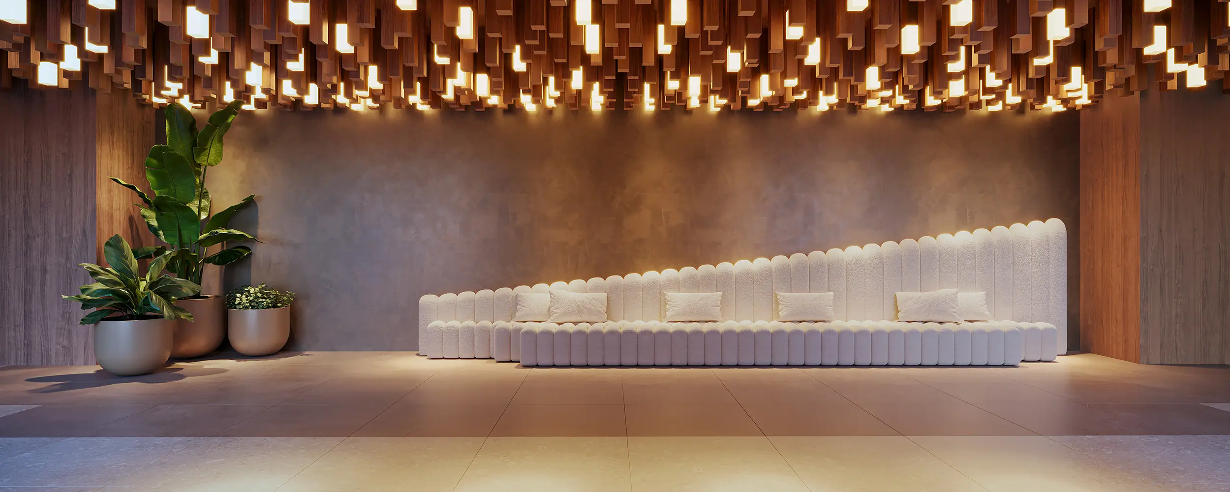 Woods Park Design by Edsa -- Ilustração artística - Lobby do Edifício Garden