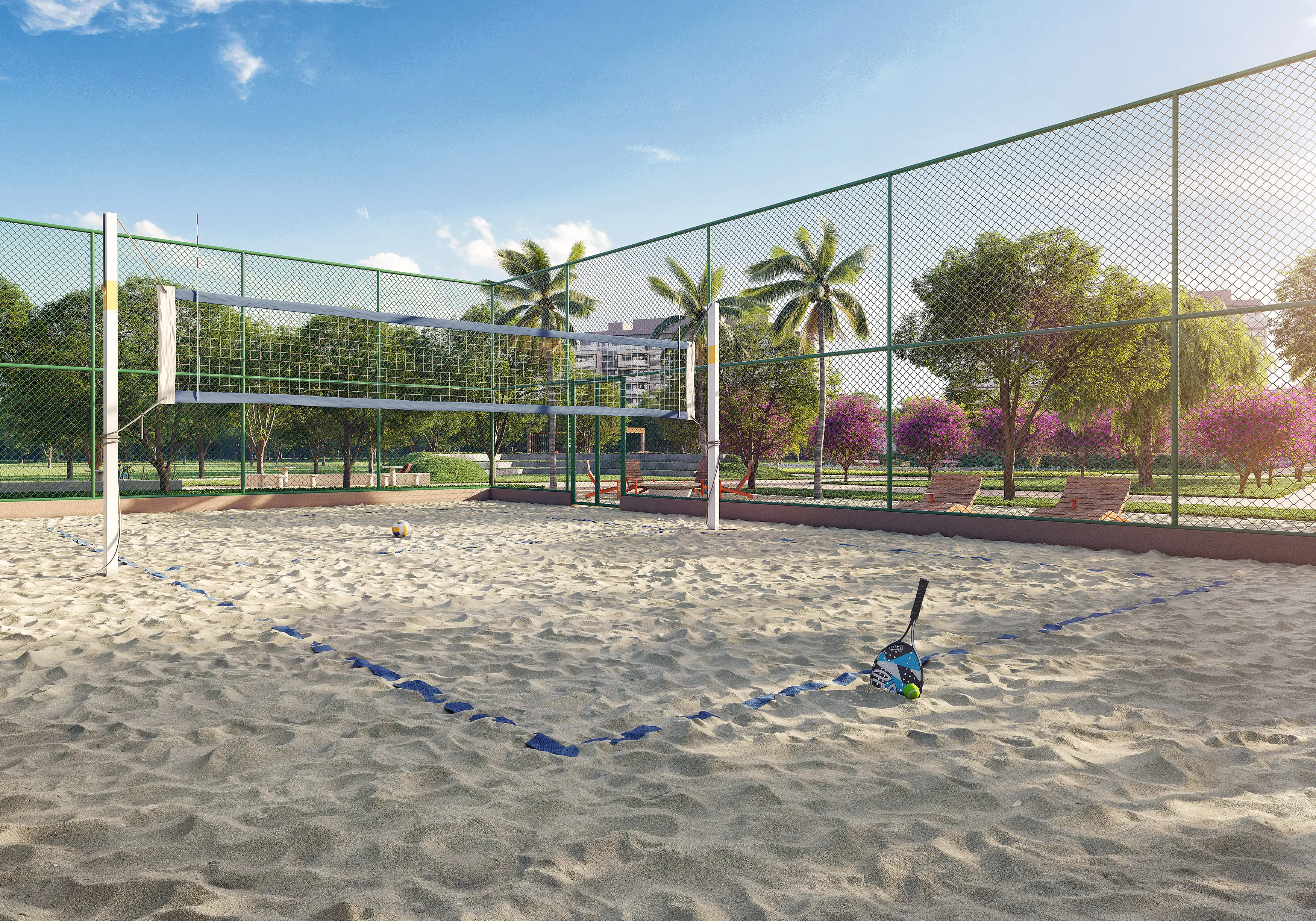 Woods Park Design by Edsa -- Ilustração artística - Quadra de Areia para Beach Tennis, Futevôlei e Volêi de Praia