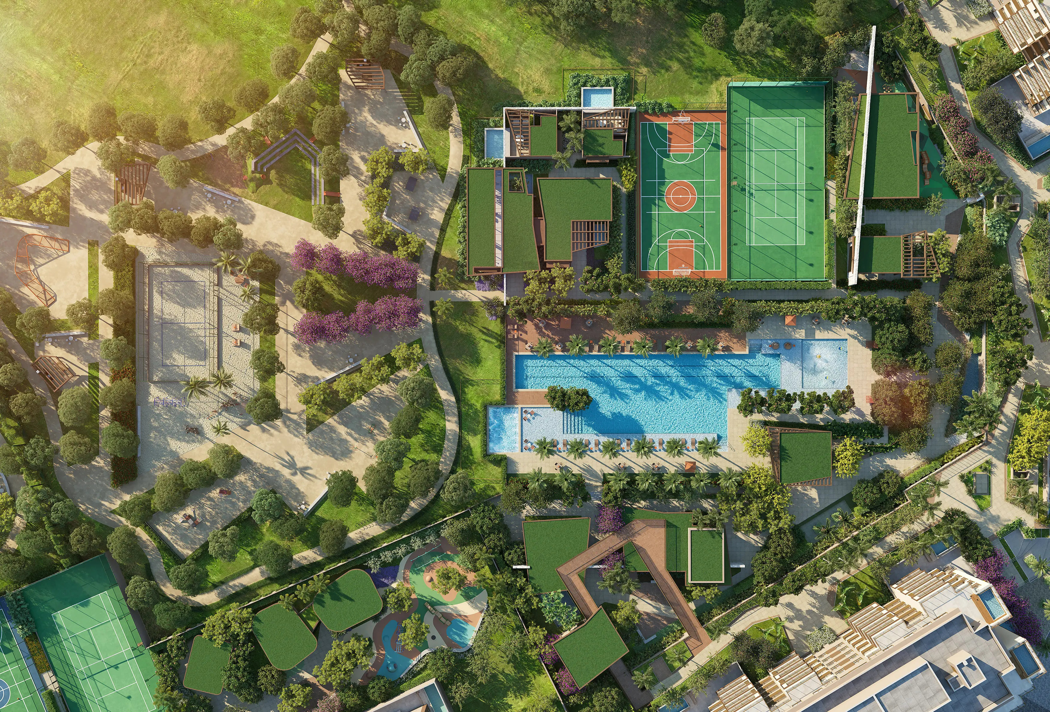 Woods Park Design by Edsa -- Ilustração artística - Vista Aérea do Parque Woods