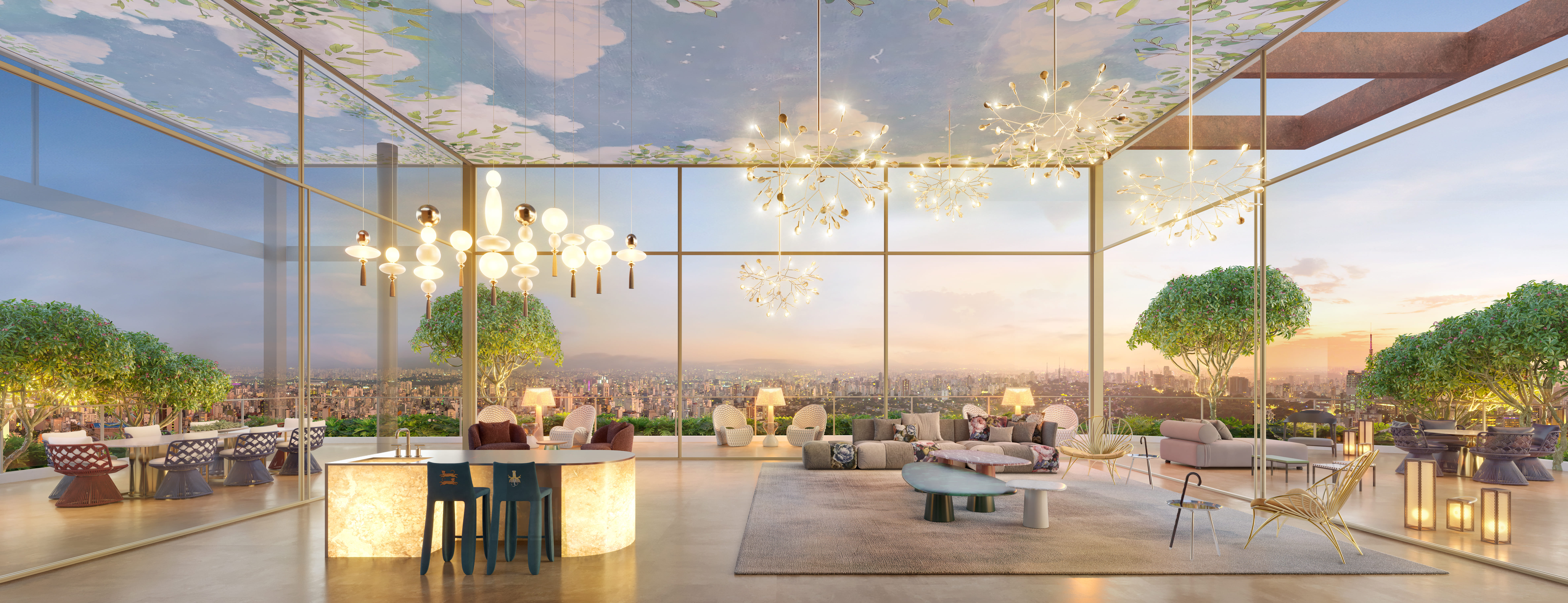 On The Sky Bela Cintra The Residences -- Perspectiva Ilustrada do Salão de Festas