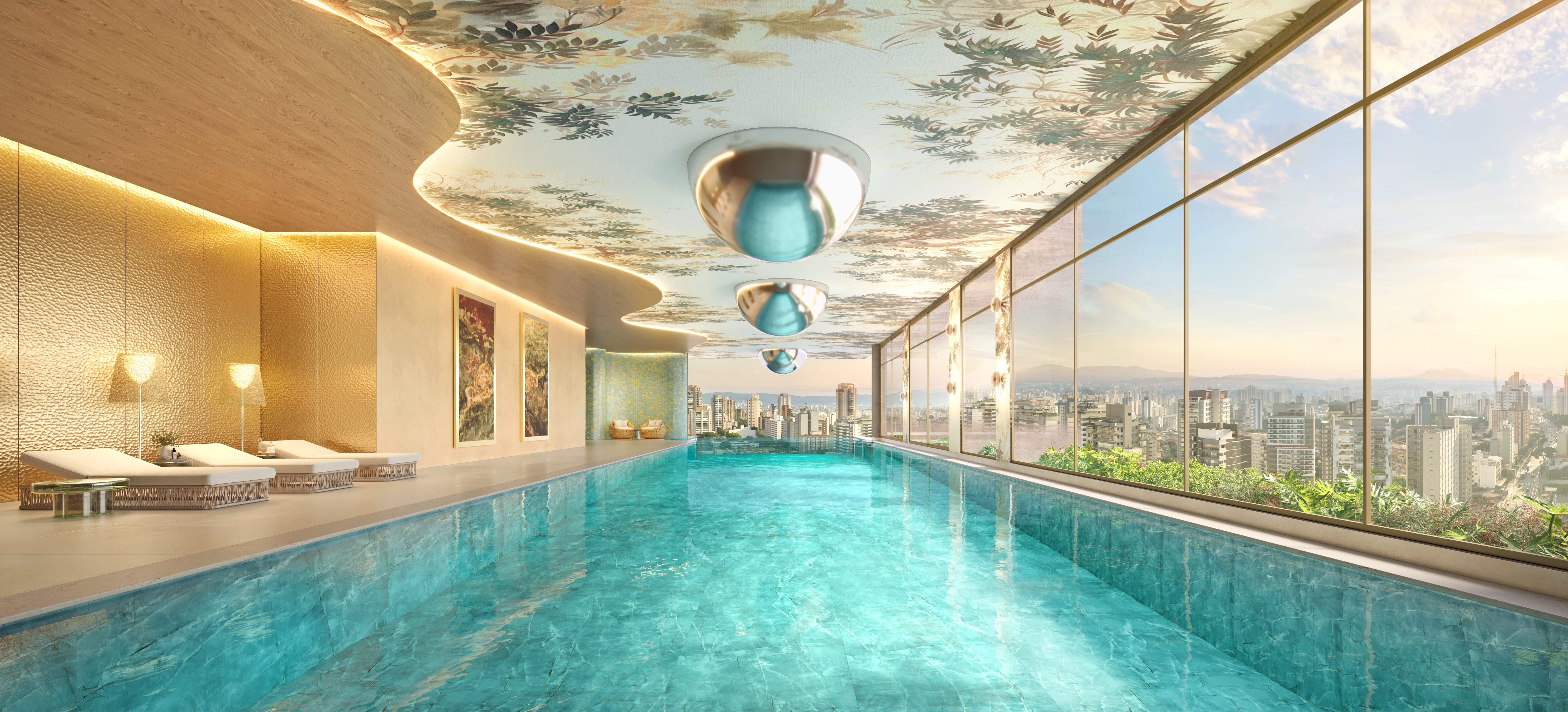 On The Sky Bela Cintra The Residences -- Perspectiva Ilustrada da Piscina Coberta