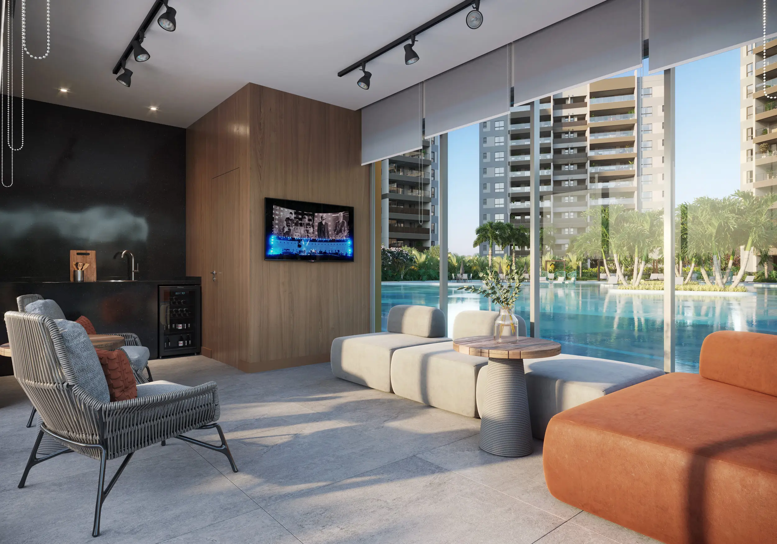 Orygem Acqua Home -- ILUSTRAÇÃO ARTÍSTICA - LOUNGE DA POOL HOUSE