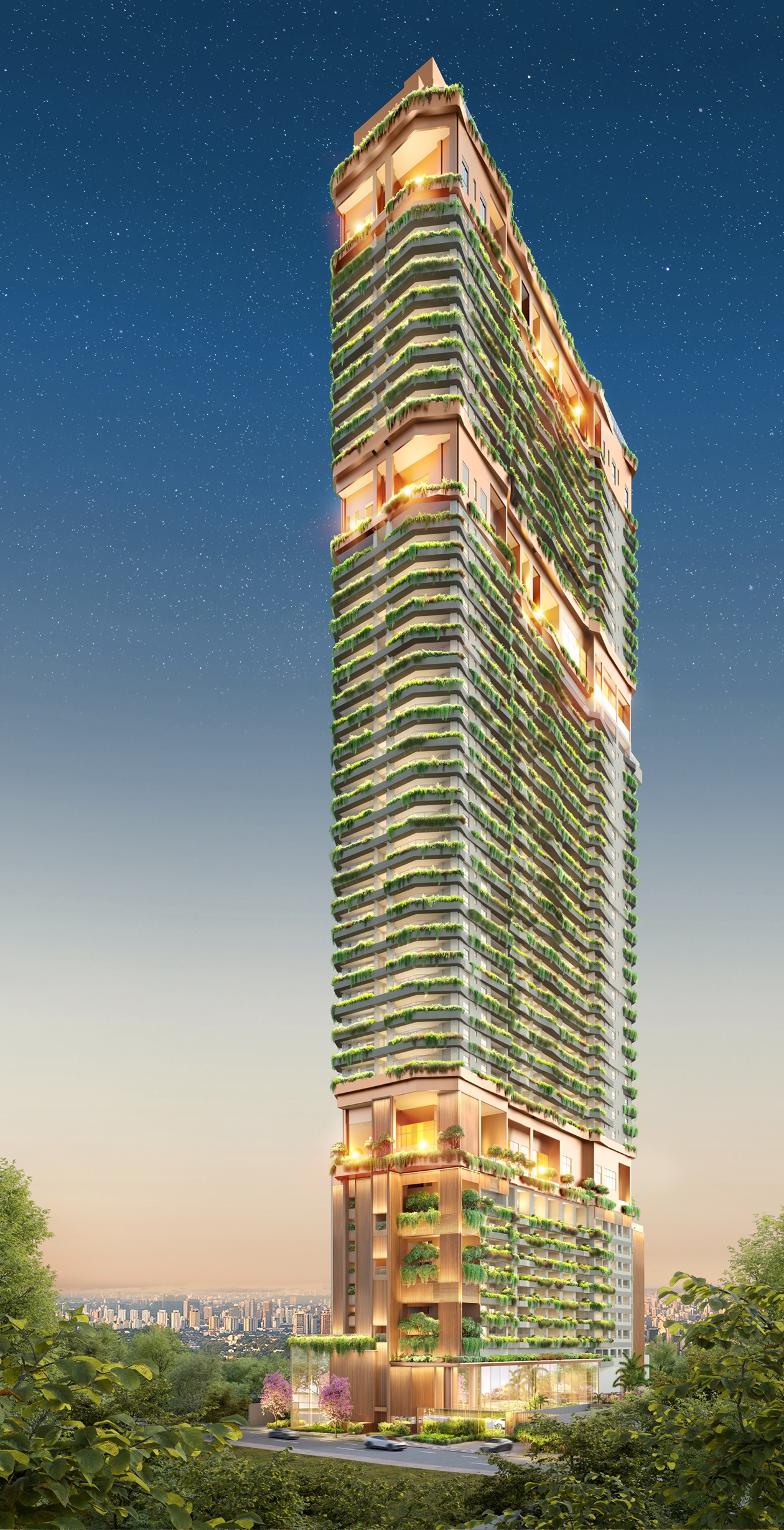 On The Sky Bela Cintra The Apartments -- Perspectiva Ilustrada da Fachada