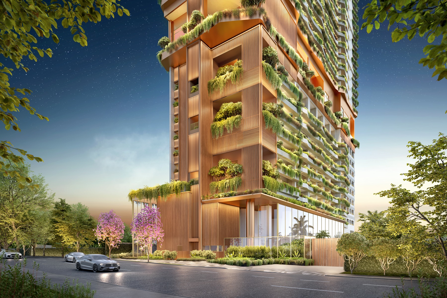 On The Sky Bela Cintra The Apartments -- Perspectiva Ilustrada da Fachada