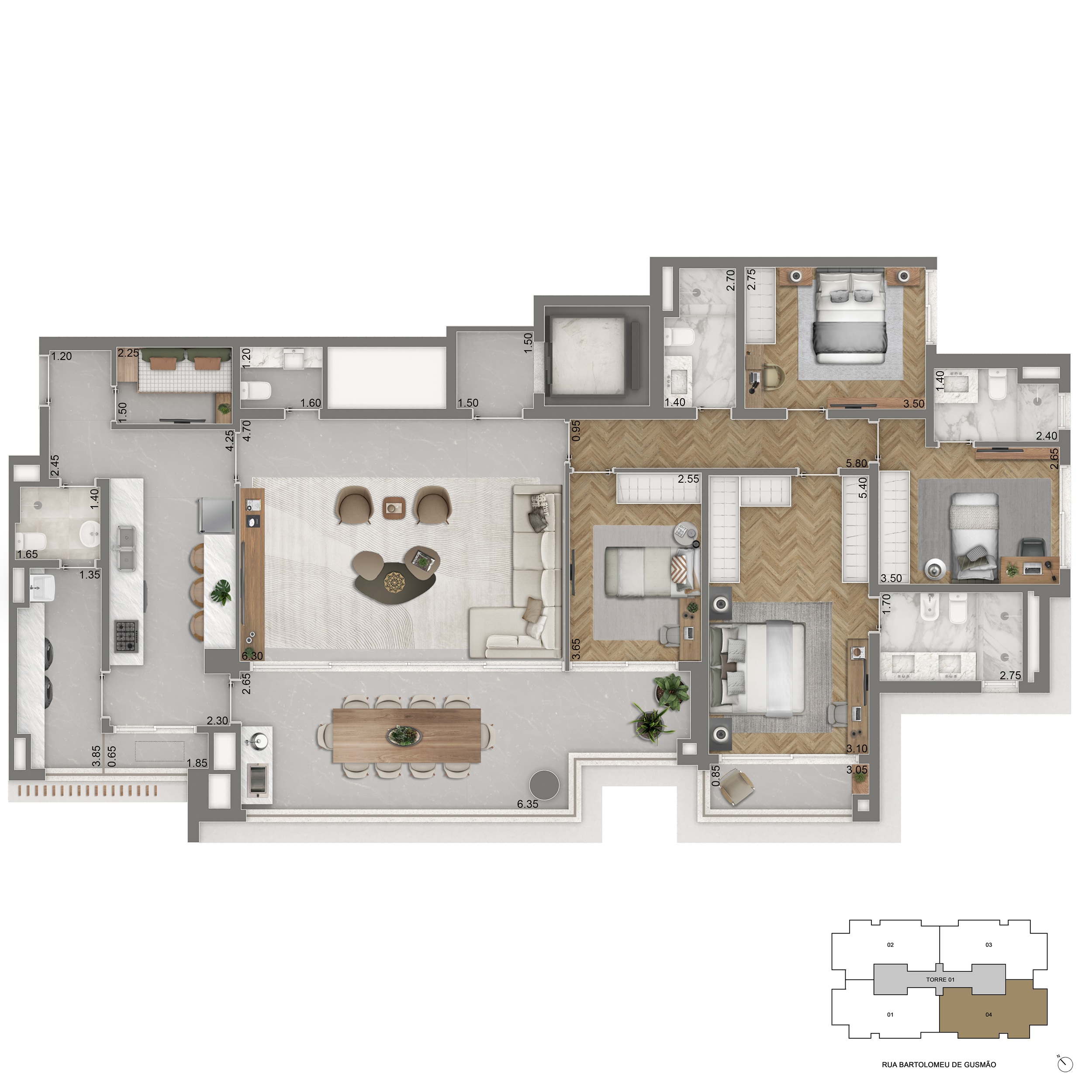 Planta Padrão 4 Dormitórios | 177,50m²
