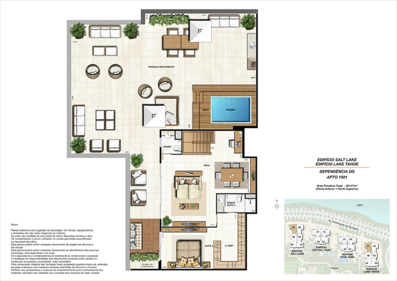 Área Privativa 391,07m² (Pav. Superior)