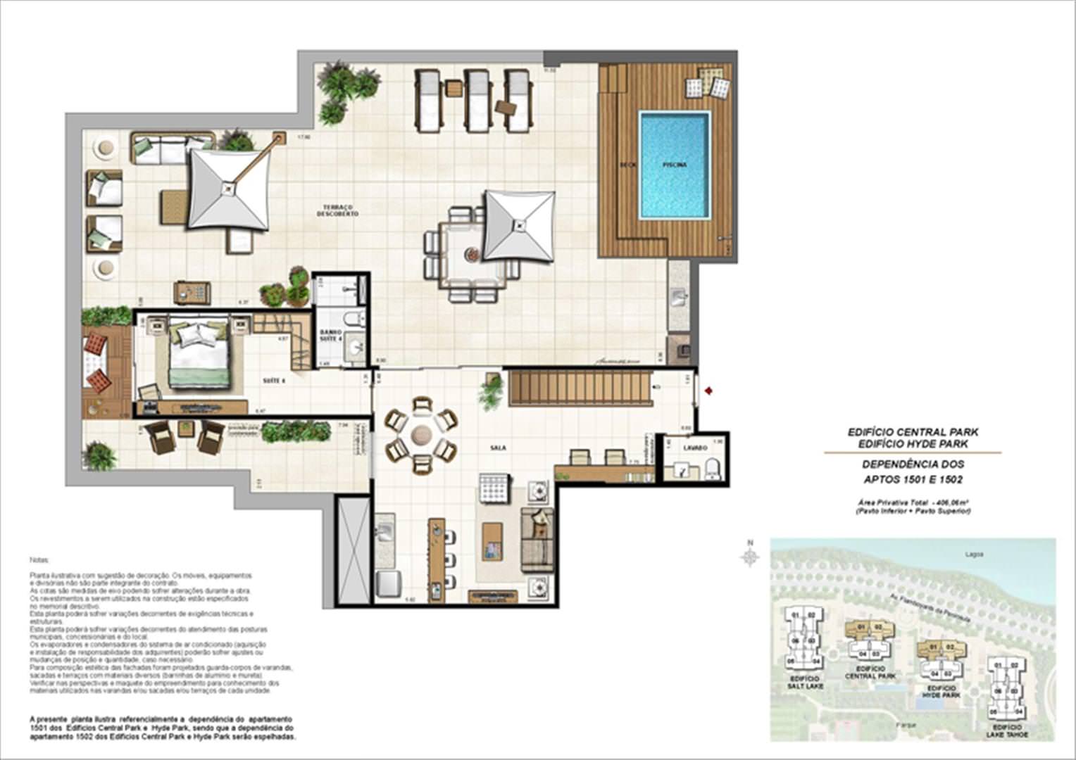 Área Privativa 406,06m² (Pav. Superior)