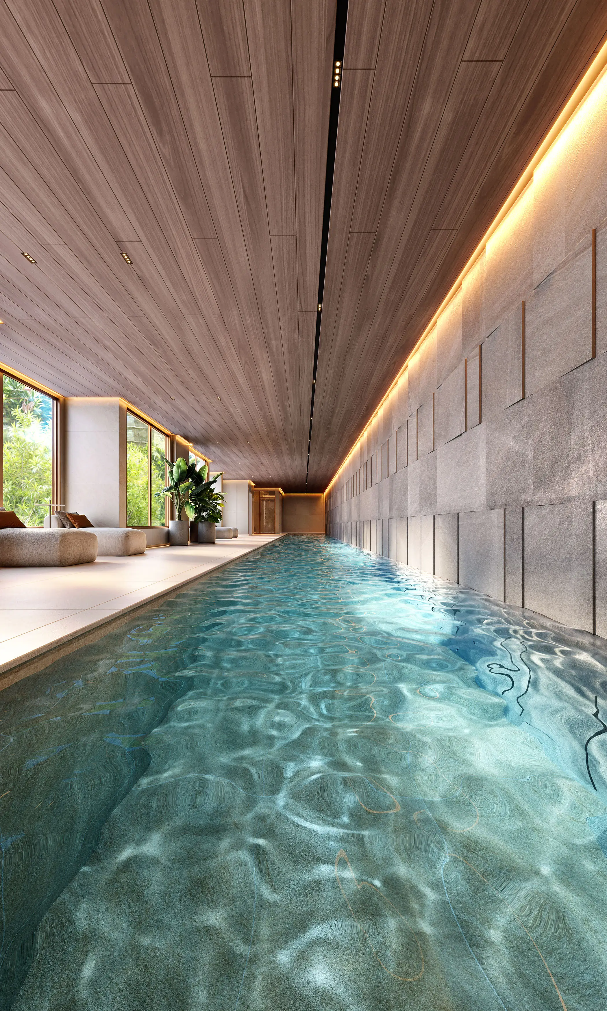 Endless Península by Edsa -- Ilustração Artística - Piscina indoor Climatizada de 25M