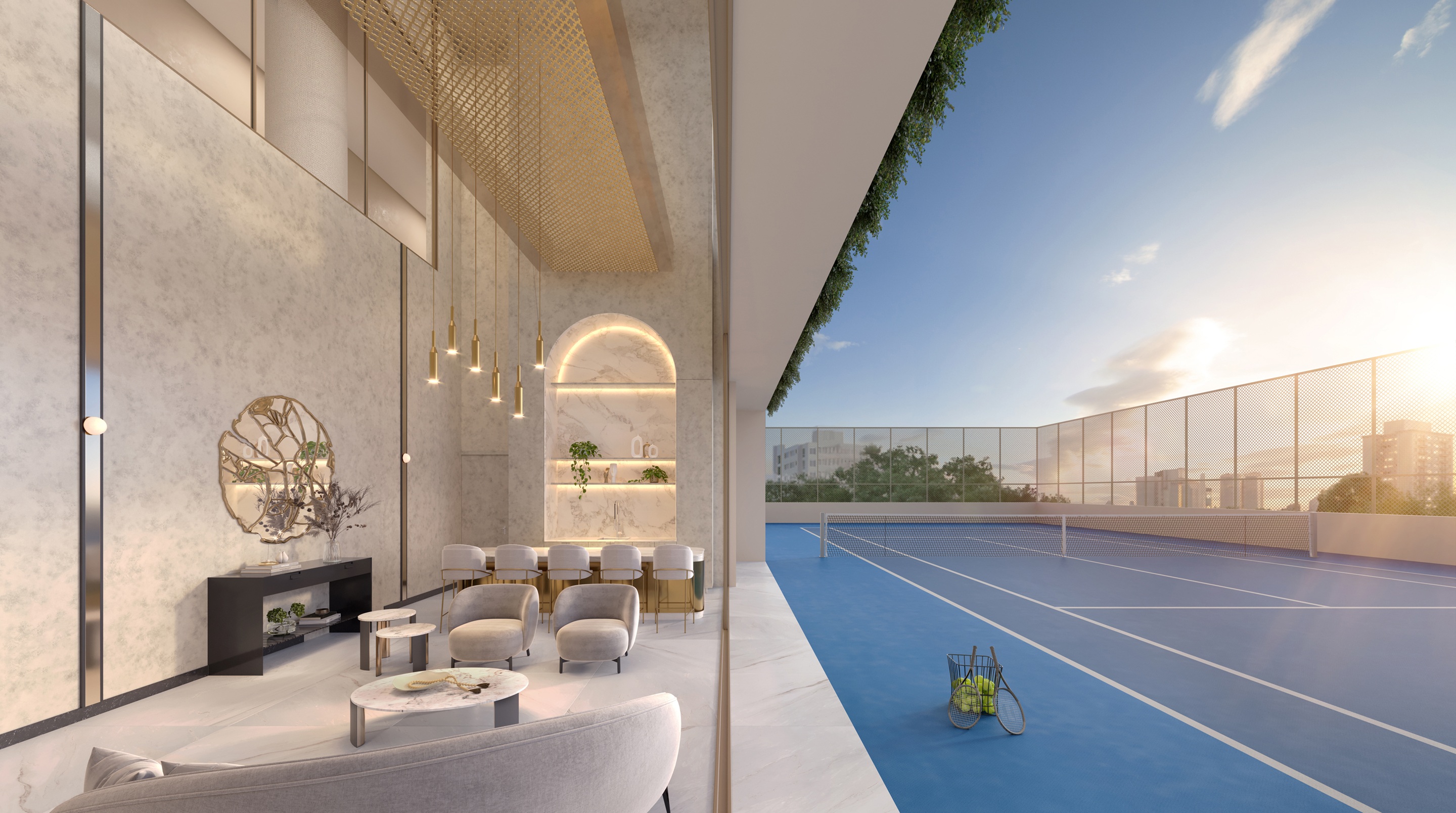 The Garden Klabin -- Perspectiva Ilustrada | Lounge | Quadra de Tênis
