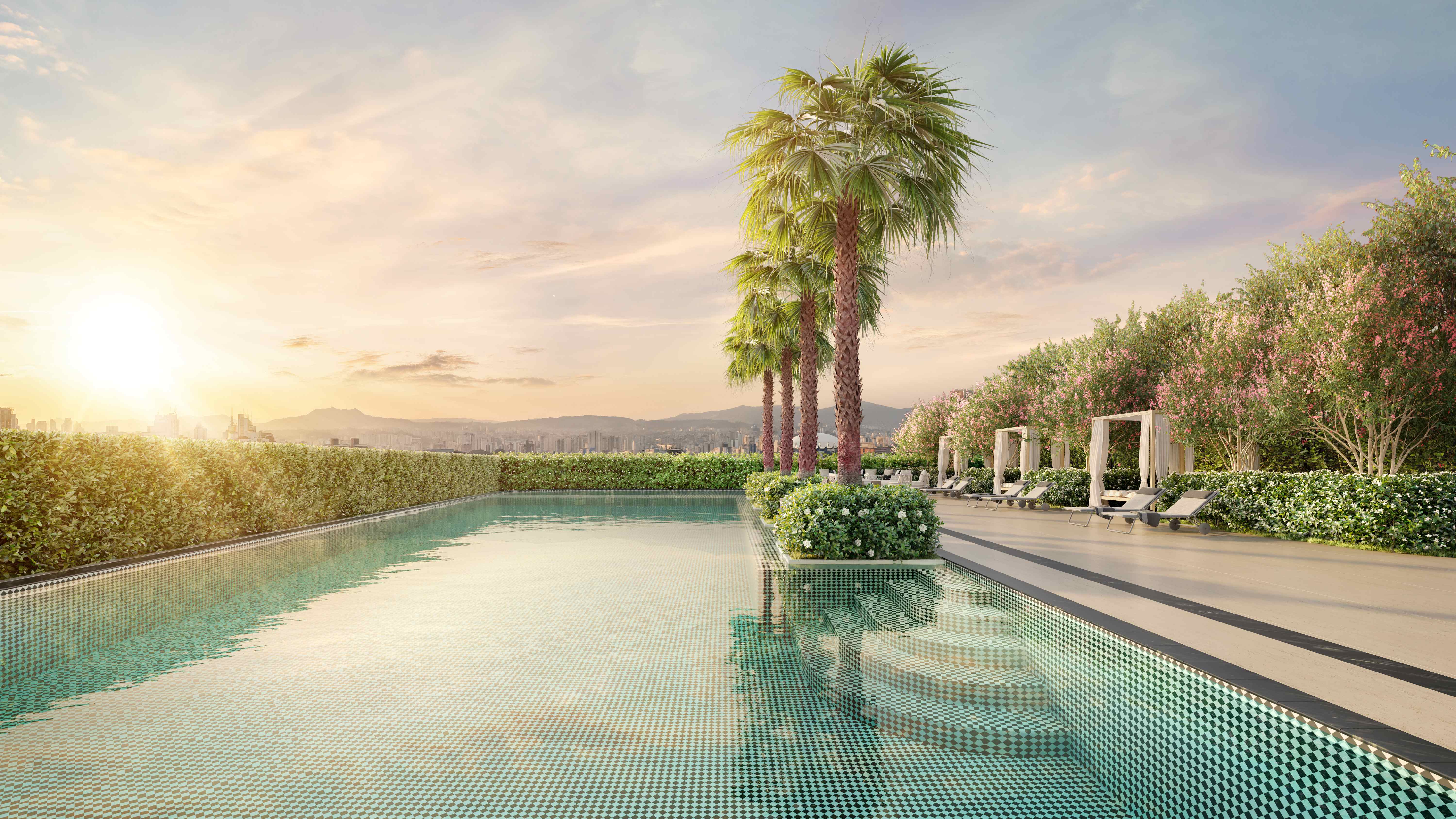 Green Garden Residences -- Perspectiva Ilustrada Piscina Descoberta