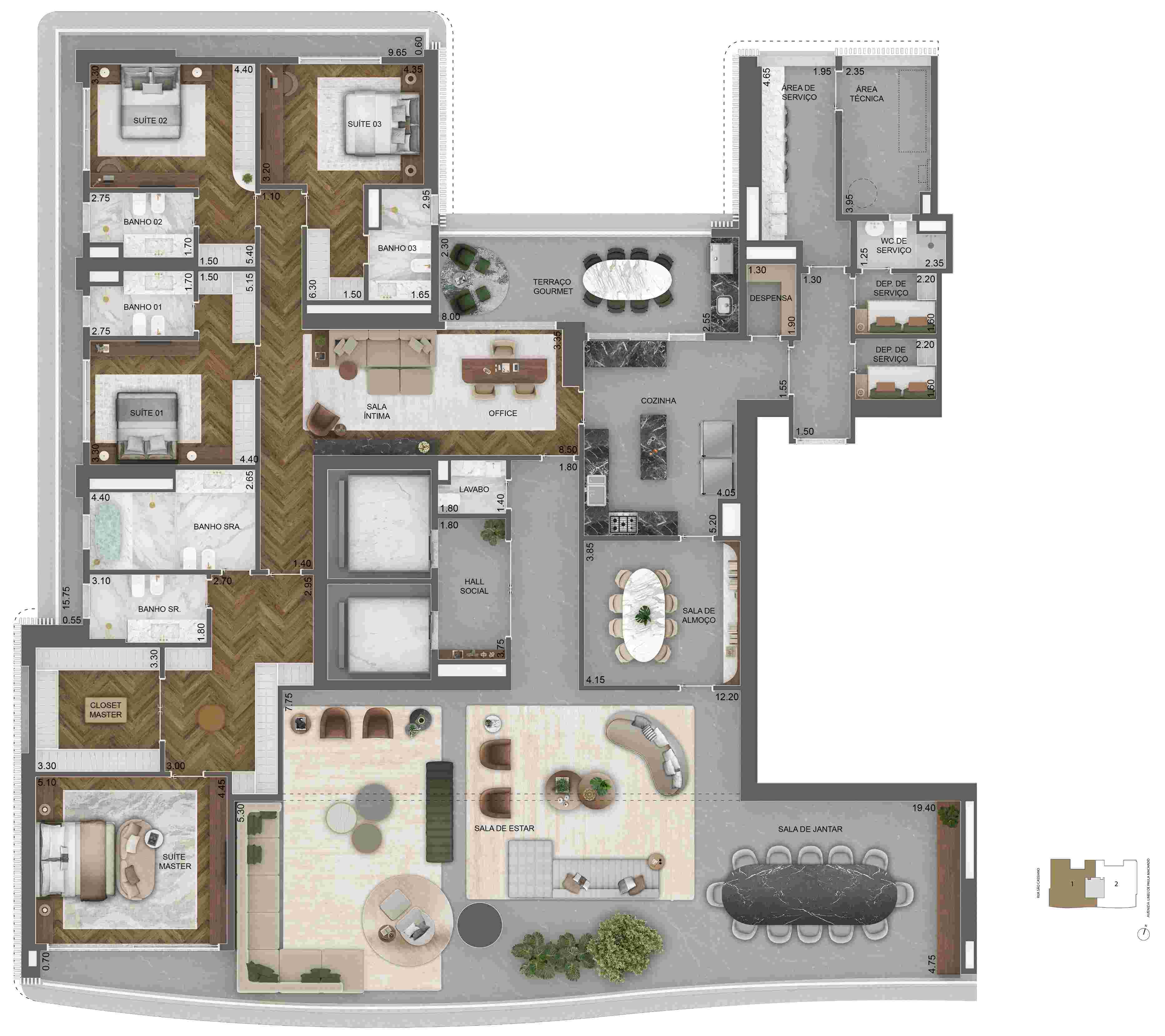 Planta padrão 515m²
