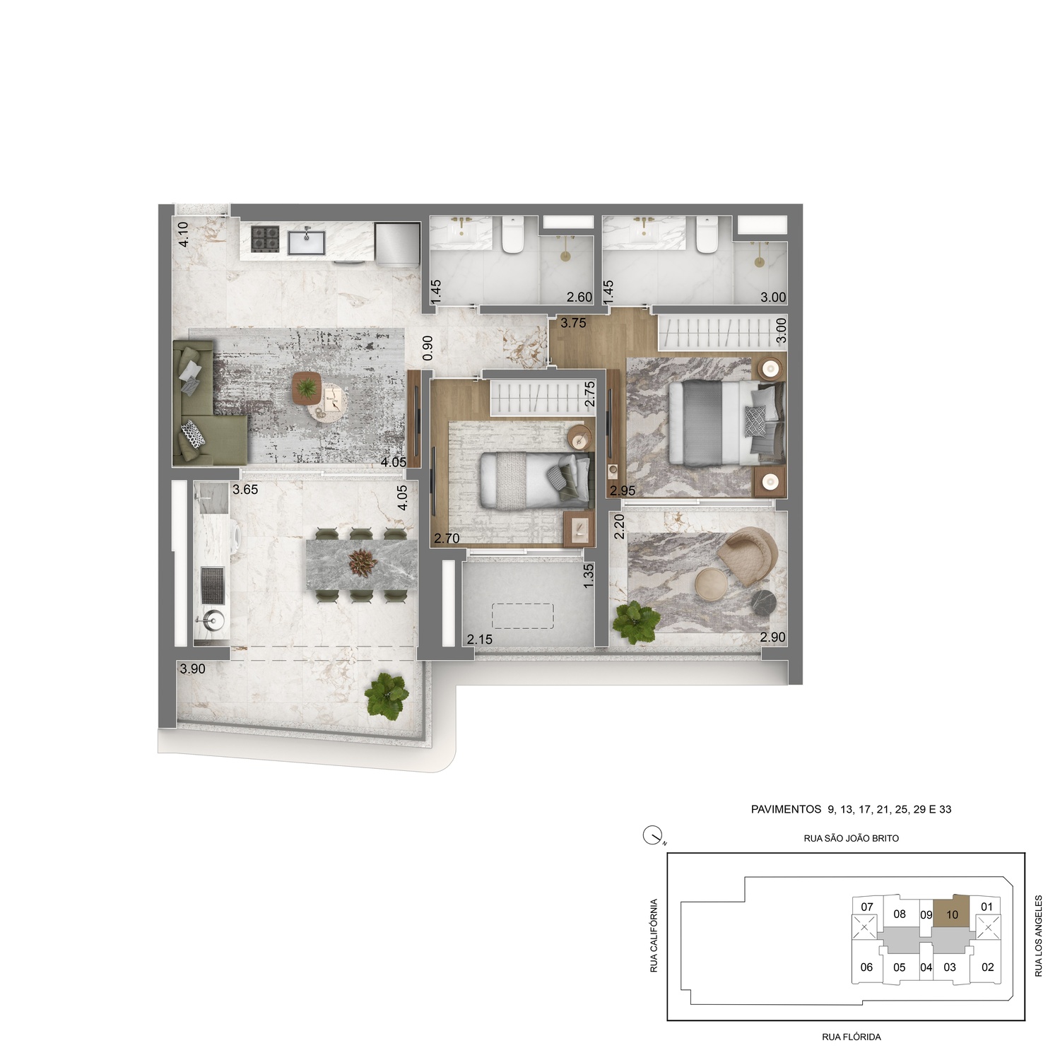 Planta Tipo 80m² - 2 dorms