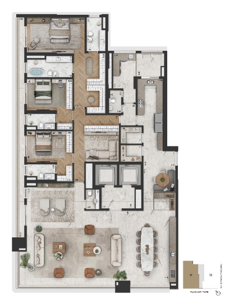Planta Opção 365m² | 3 suítes ( sala íntima )