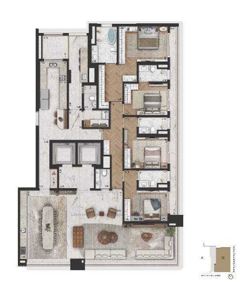 Planta Padrão 284m² | 4 suítes