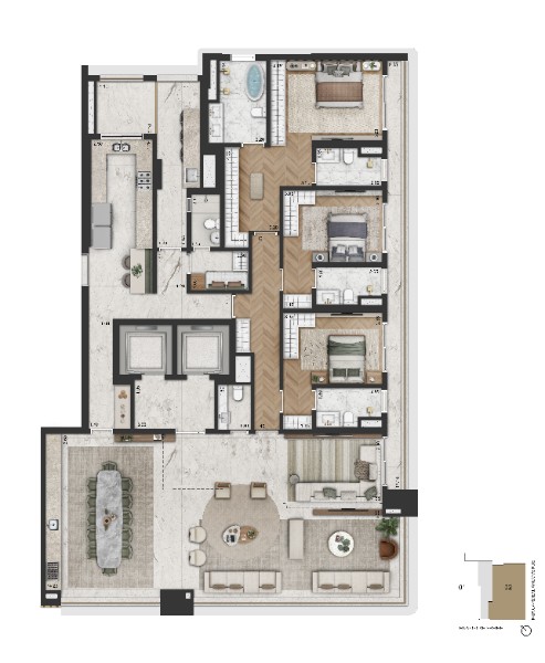 Planta Opção 284m² | 3 suítes ( sala ampliada )